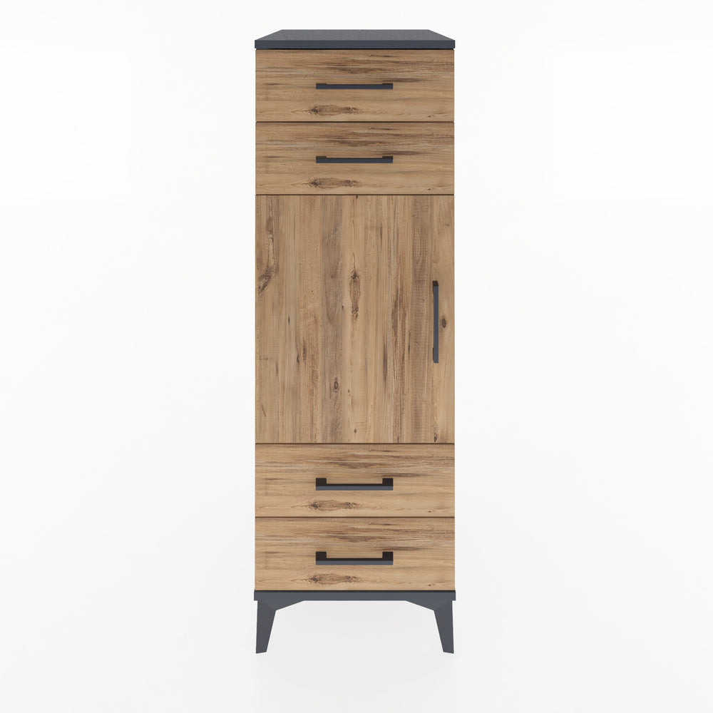 Woodntry Modüler Dolap Antrasit 44x59x122 cm Kapaklı ve Çekmeceli KC55-2