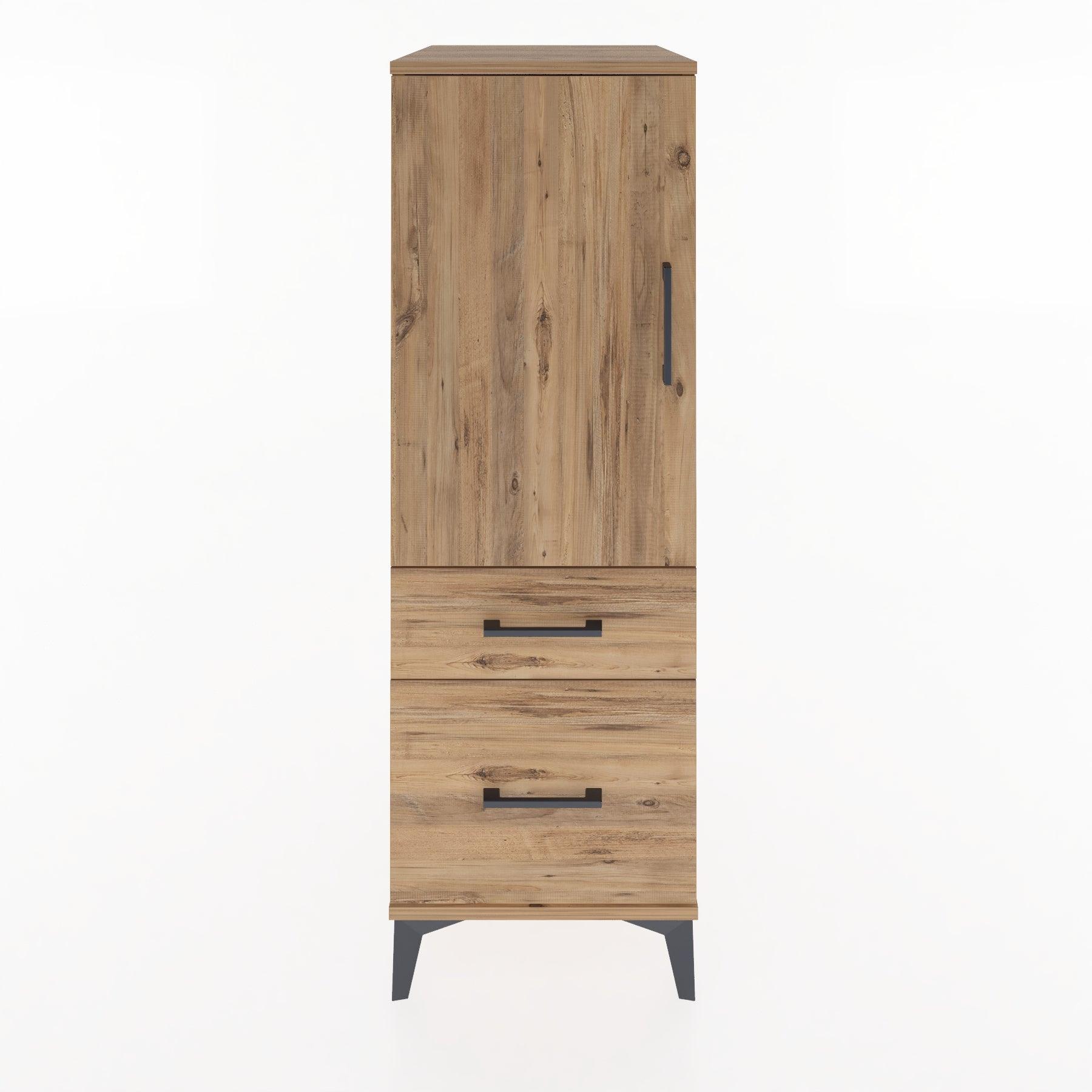 Woodntry Modüler Dolap Çam 44x30x122 cm Kapaklı ve Çekmeceli KC105-3