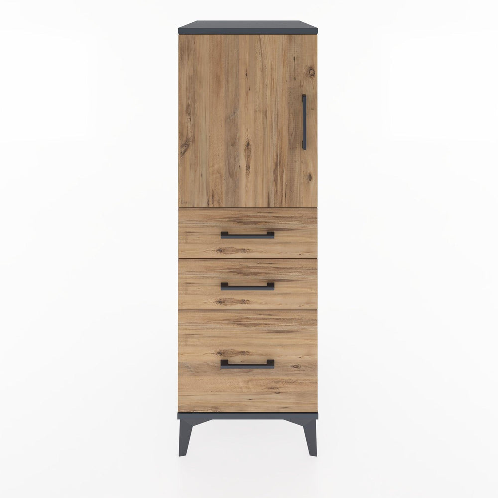 Woodntry Modüler Dolap Antrasit 44x30x122 cm Kapaklı ve Çekmeceli KC6-2