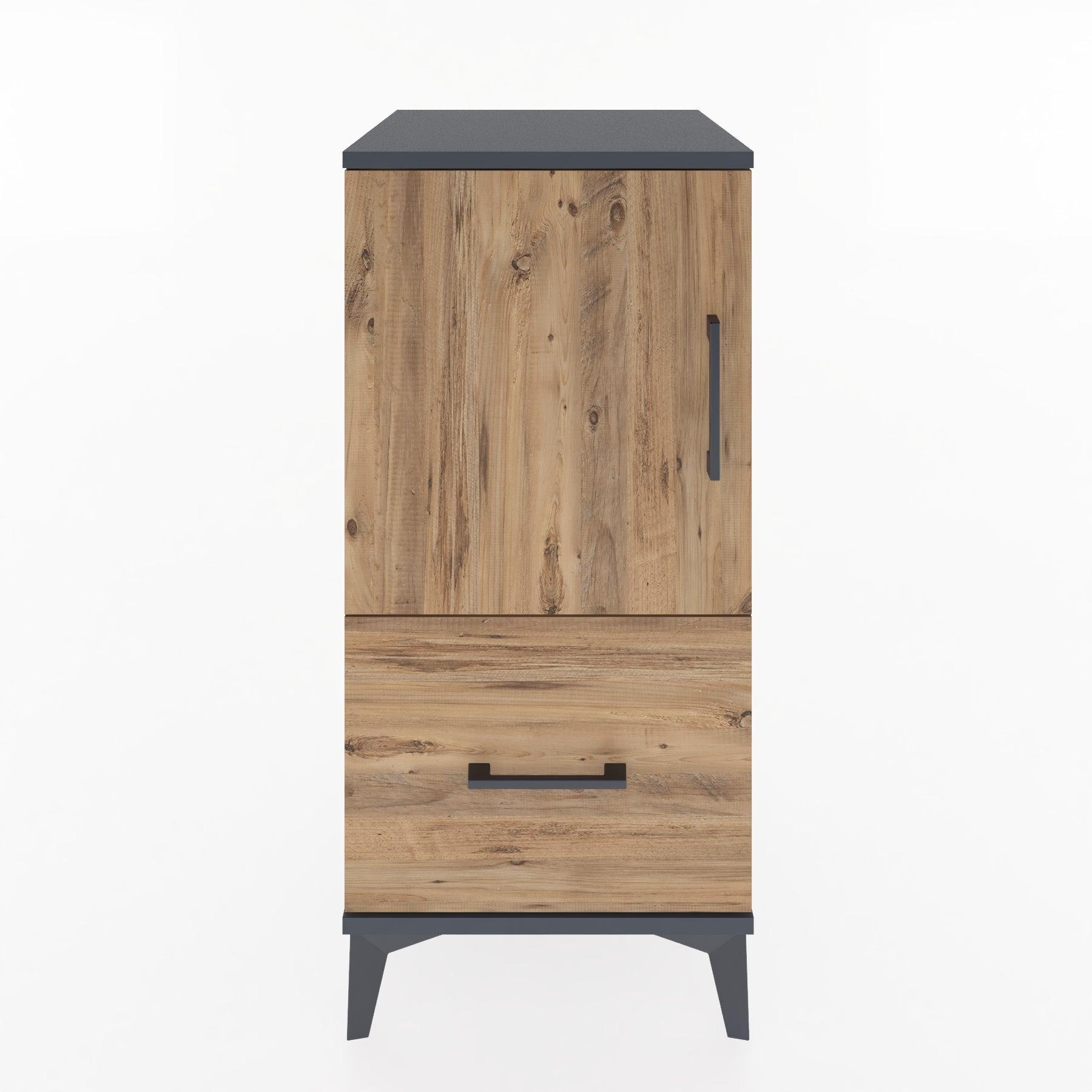 Woodntry Modular Nightstand Anthracite 44x44x84 cm with Cover and Drawer KC29-2