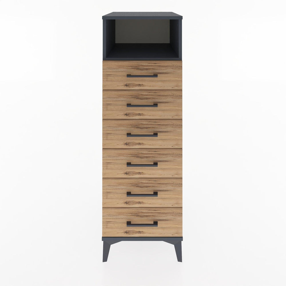 Woodntry Modüler Dolap Antrasit 44x30x122 cm Çekmeceli ve Raflı CR59-2