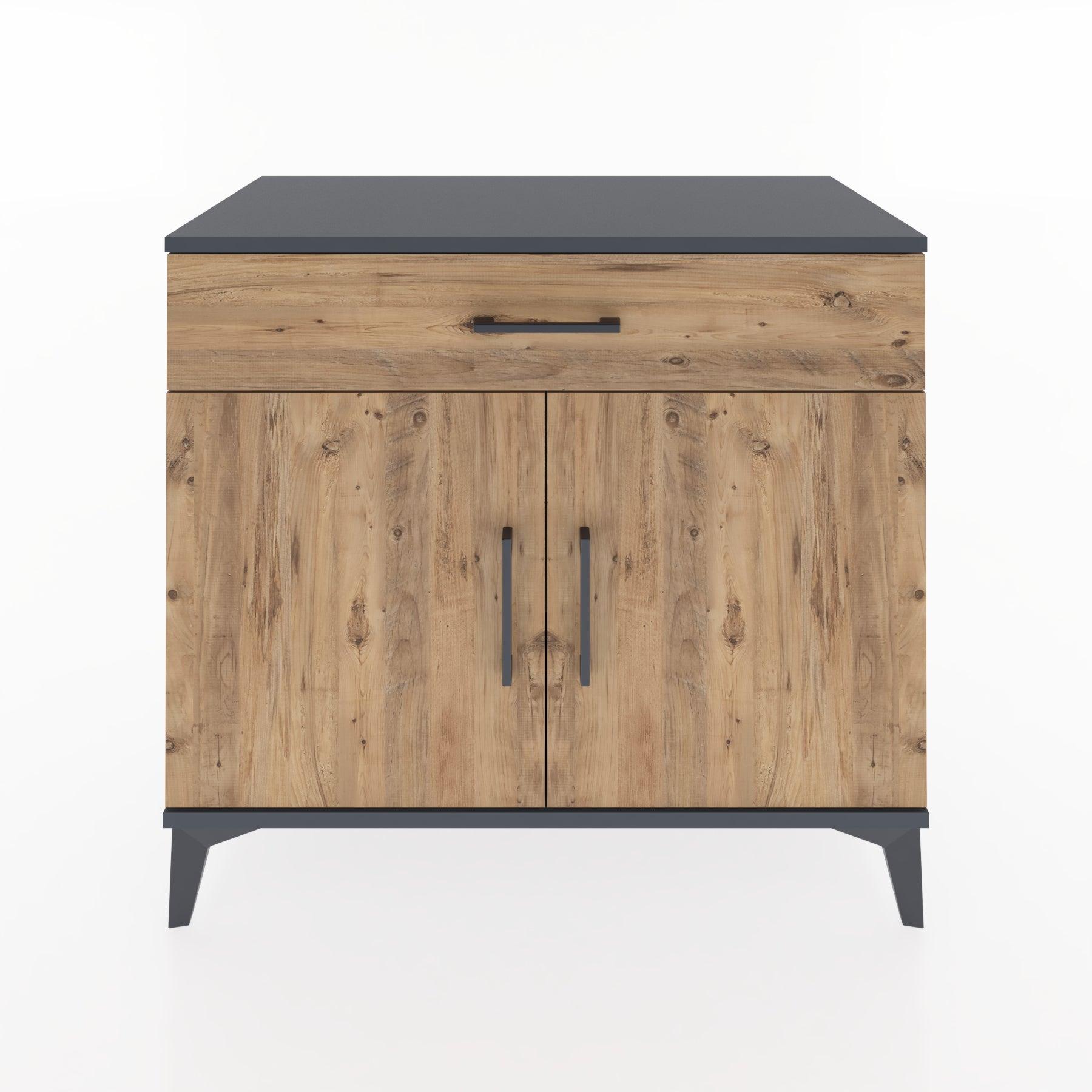 Woodntry Modüler Şifonyer Antrasit 88x44x68 cm Kapaklı ve Çekmeceli KC9-2
