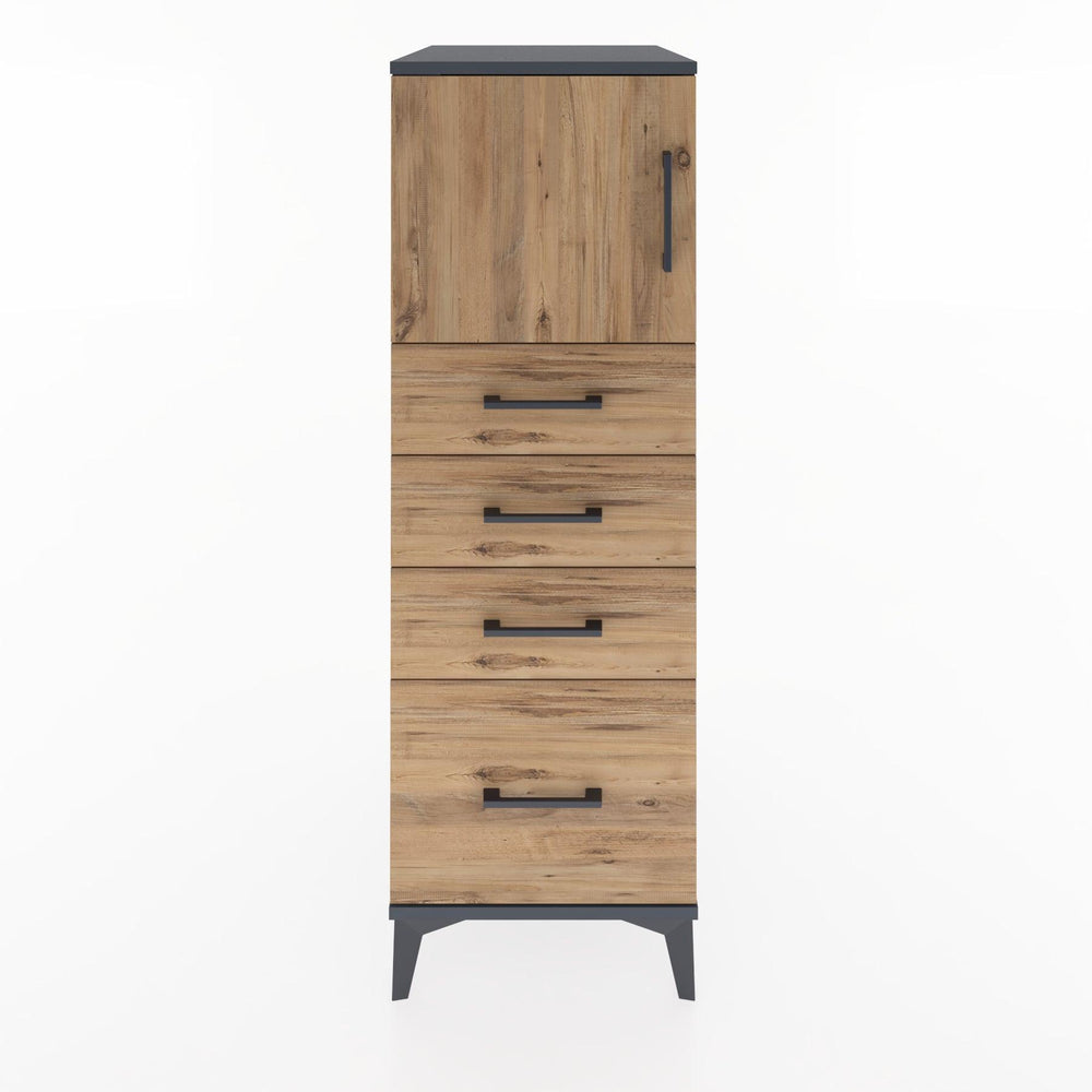 Woodntry Modüler Dolap Antrasit 44x30x122 cm Kapaklı ve Çekmeceli KC9-2