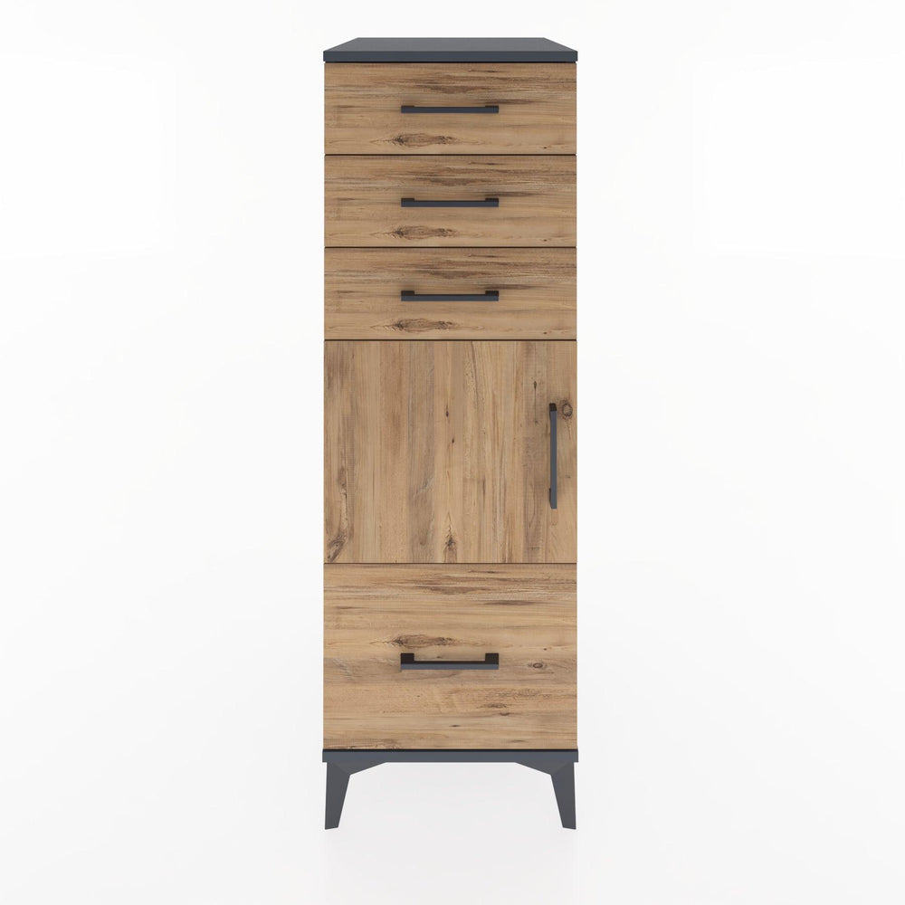 Woodntry Modüler Dolap Antrasit 44x59x122 cm Kapaklı ve Çekmeceli KC10-2