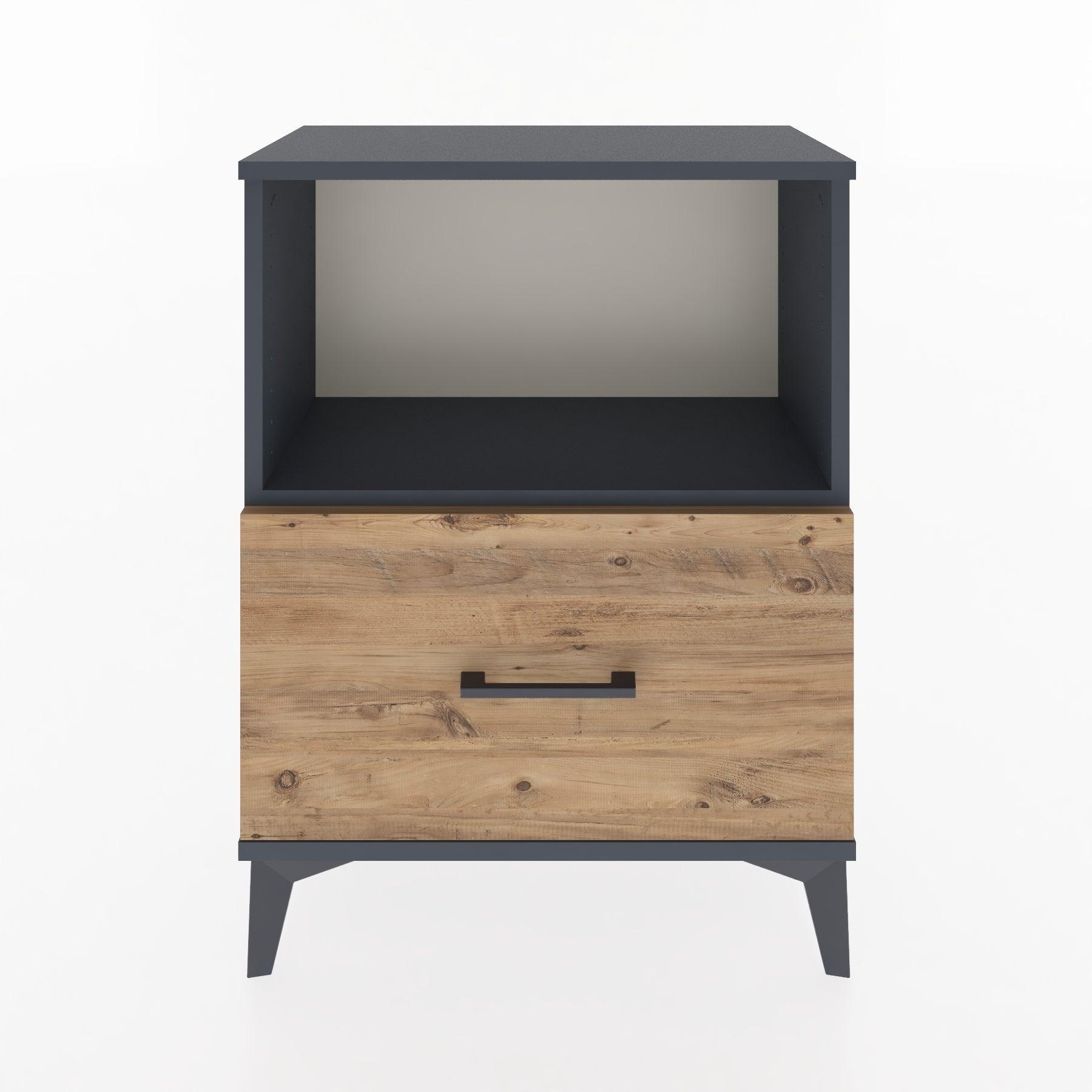 Woodntry Modular Nightstand Anthracite 60x30x68 cm with Drawer and Shelf CR11-2