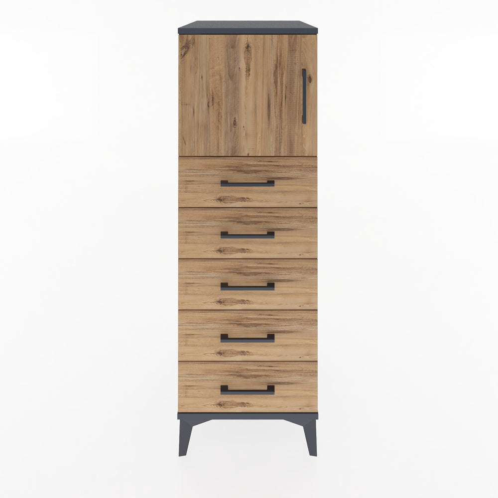 Woodntry Modüler Dolap Antrasit 44x59x122 cm Kapaklı ve Çekmeceli KC63-2