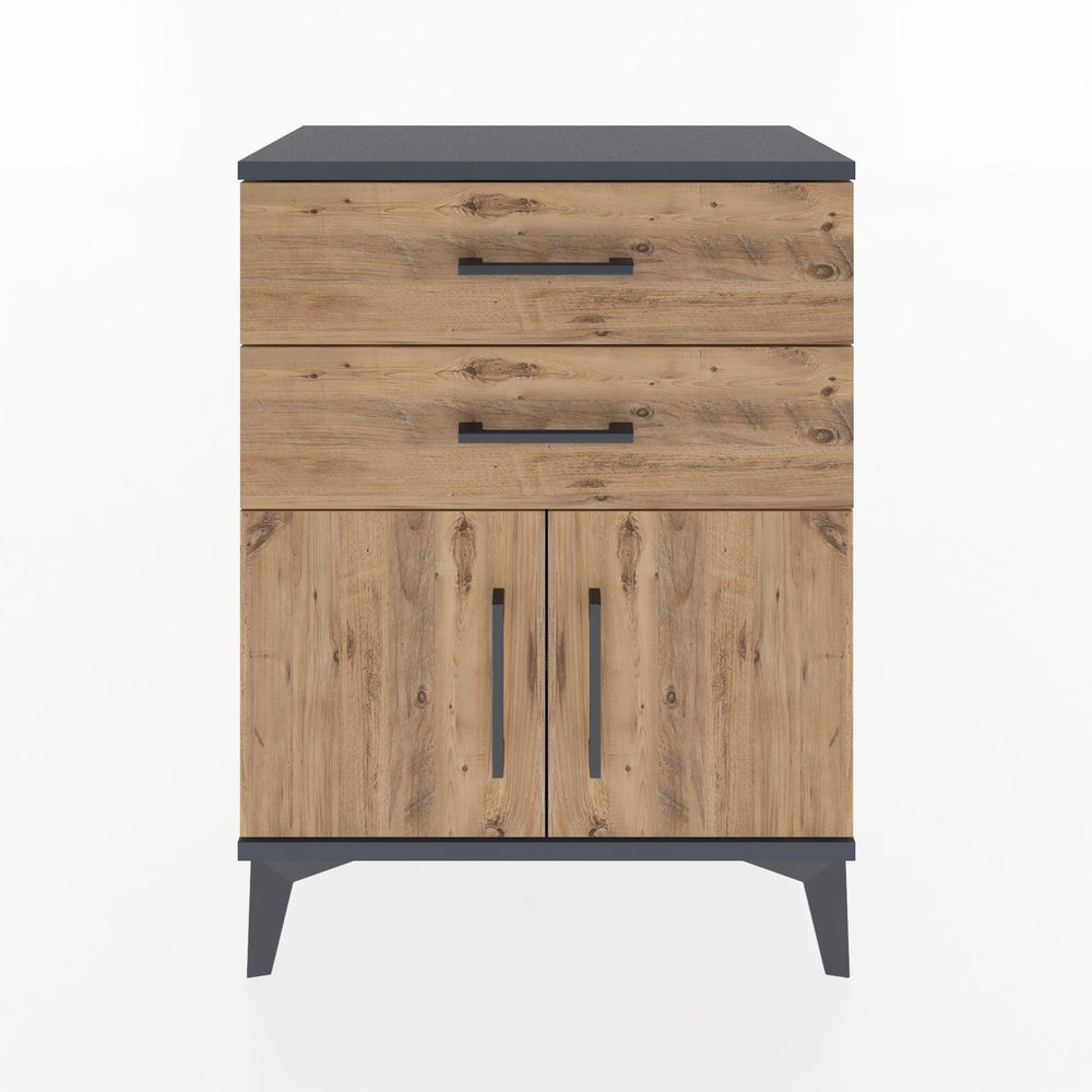 Woodntry Modüler Komodin Antrasit 60x30x68 cm Kapaklı ve Çekmeceli KC13-2