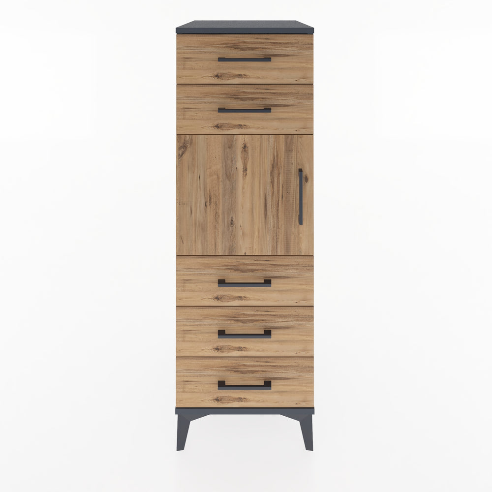 Woodntry Modüler Dolap Antrasit 44x59x122 cm Kapaklı ve Çekmeceli KC64-2