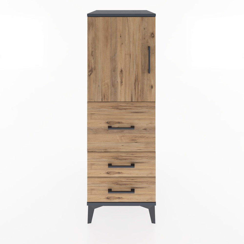 Woodntry Modüler Dolap Antrasit 44x30x122 cm Kapaklı ve Çekmeceli KC14-2