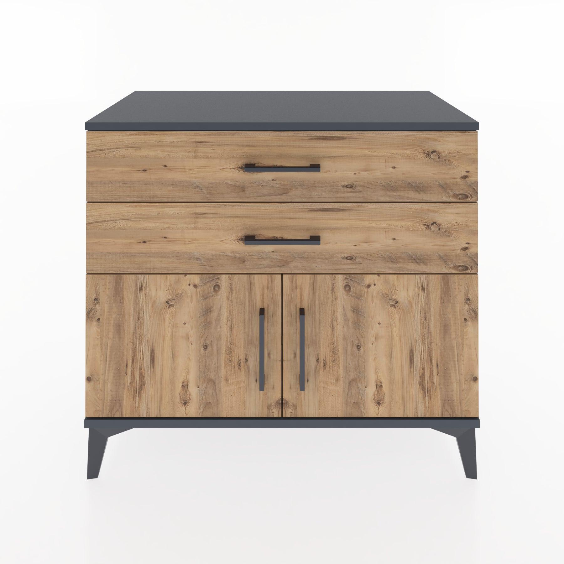 Woodntry Modüler Şifonyer Antrasit 88x44x68 cm Kapaklı ve Çekmeceli KC15-2