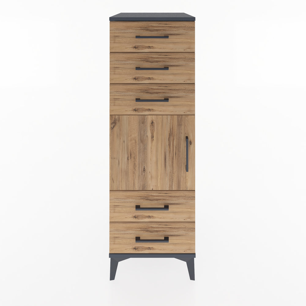 Woodntry Modüler Dolap Antrasit 44x59x122 cm Kapaklı ve Çekmeceli KC65-2