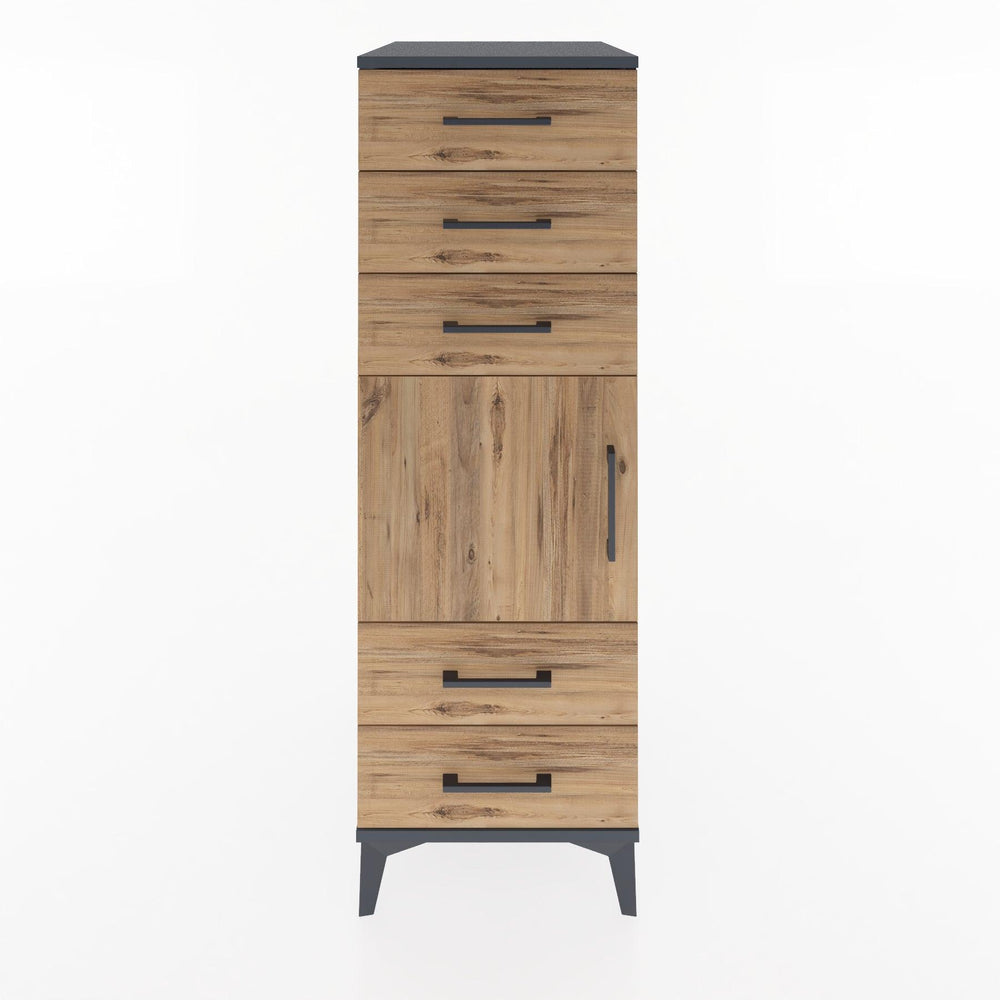 Woodntry Modüler Dolap Antrasit 44x30x122 cm Kapaklı ve Çekmeceli KC65-2