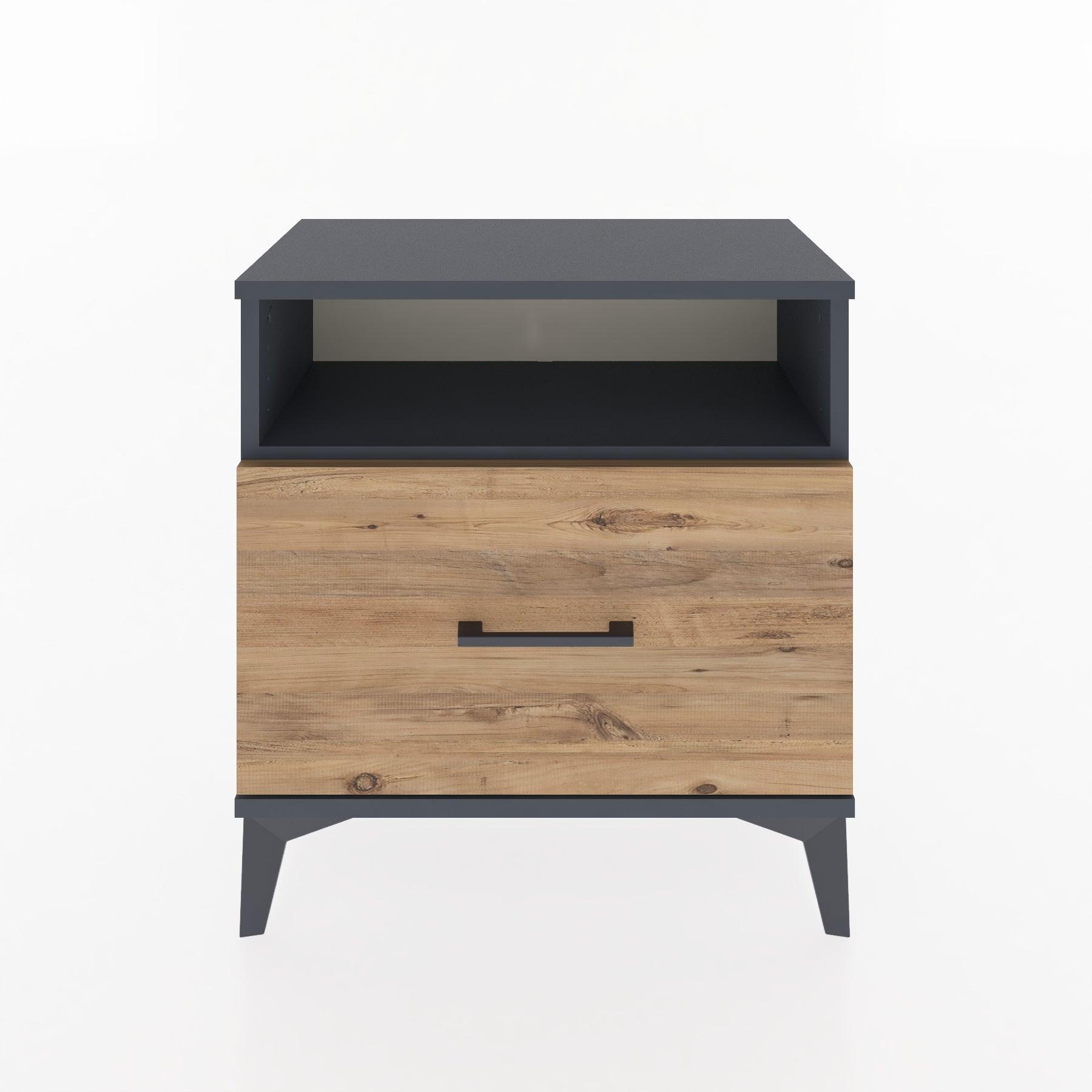Woodntry Modular Nightstand Anthracite 60x30x52 cm with Drawer and Shelf CR15-2