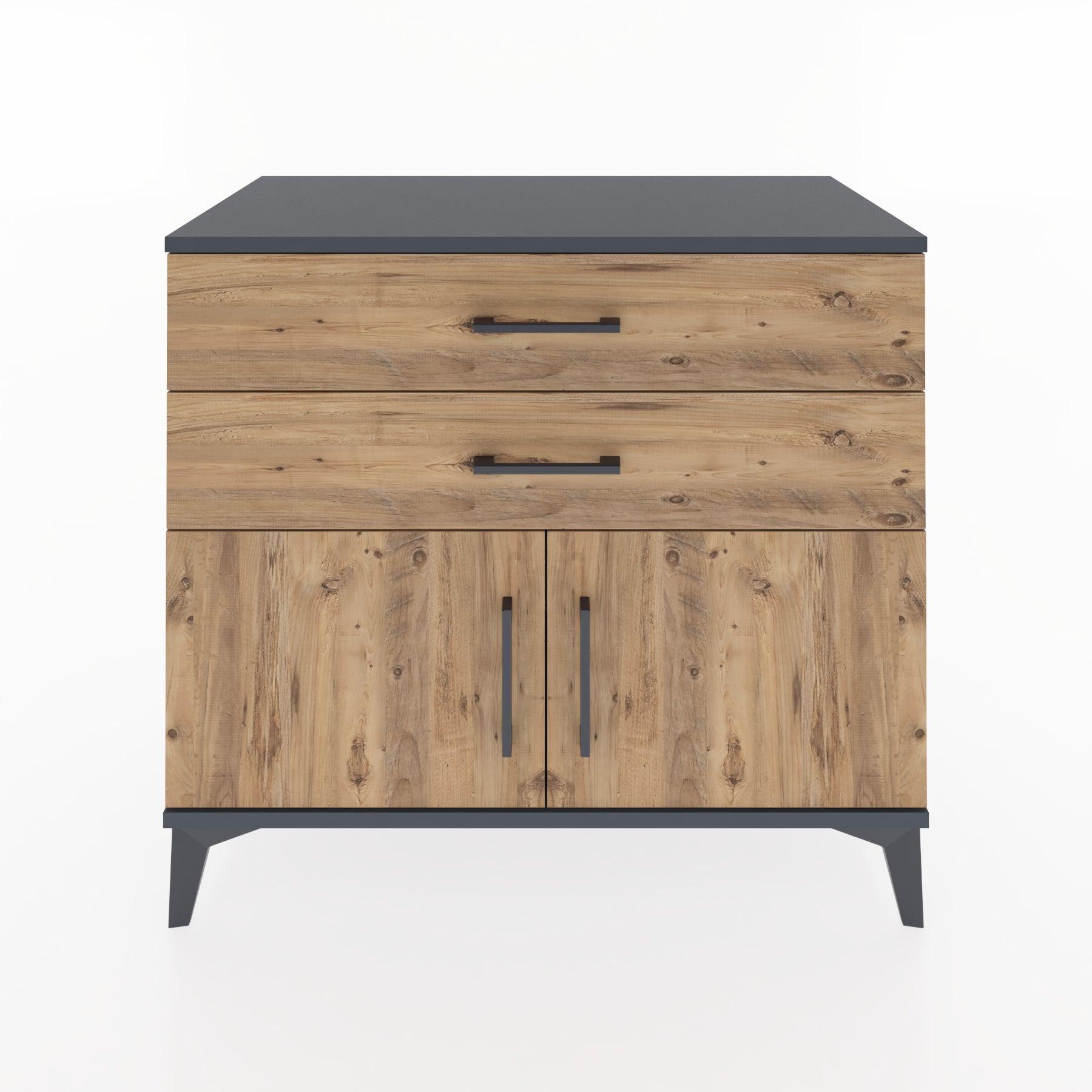 Woodntry Modüler Şifonyer Antrasit 88x44x68 cm Kapaklı ve Çekmeceli KC16-2