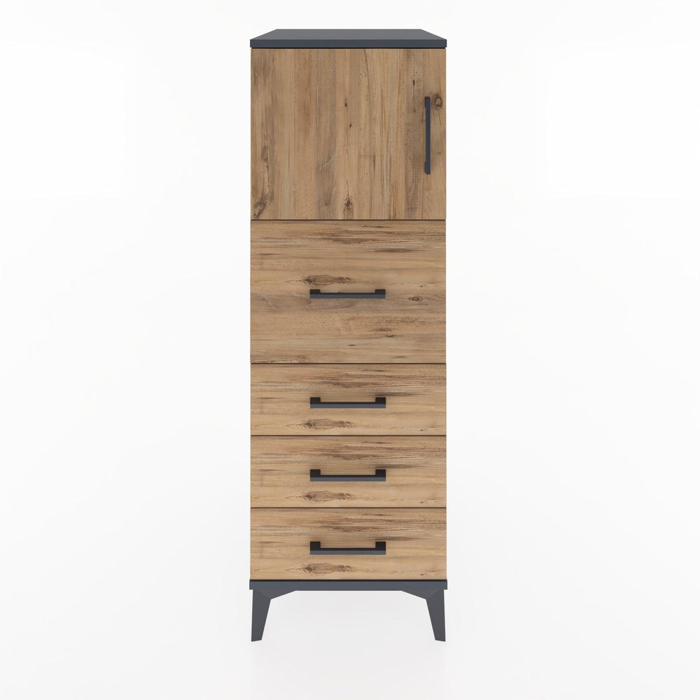 Woodntry Modüler Dolap Antrasit 44x59x122 cm Kapaklı ve Çekmeceli KC16-2