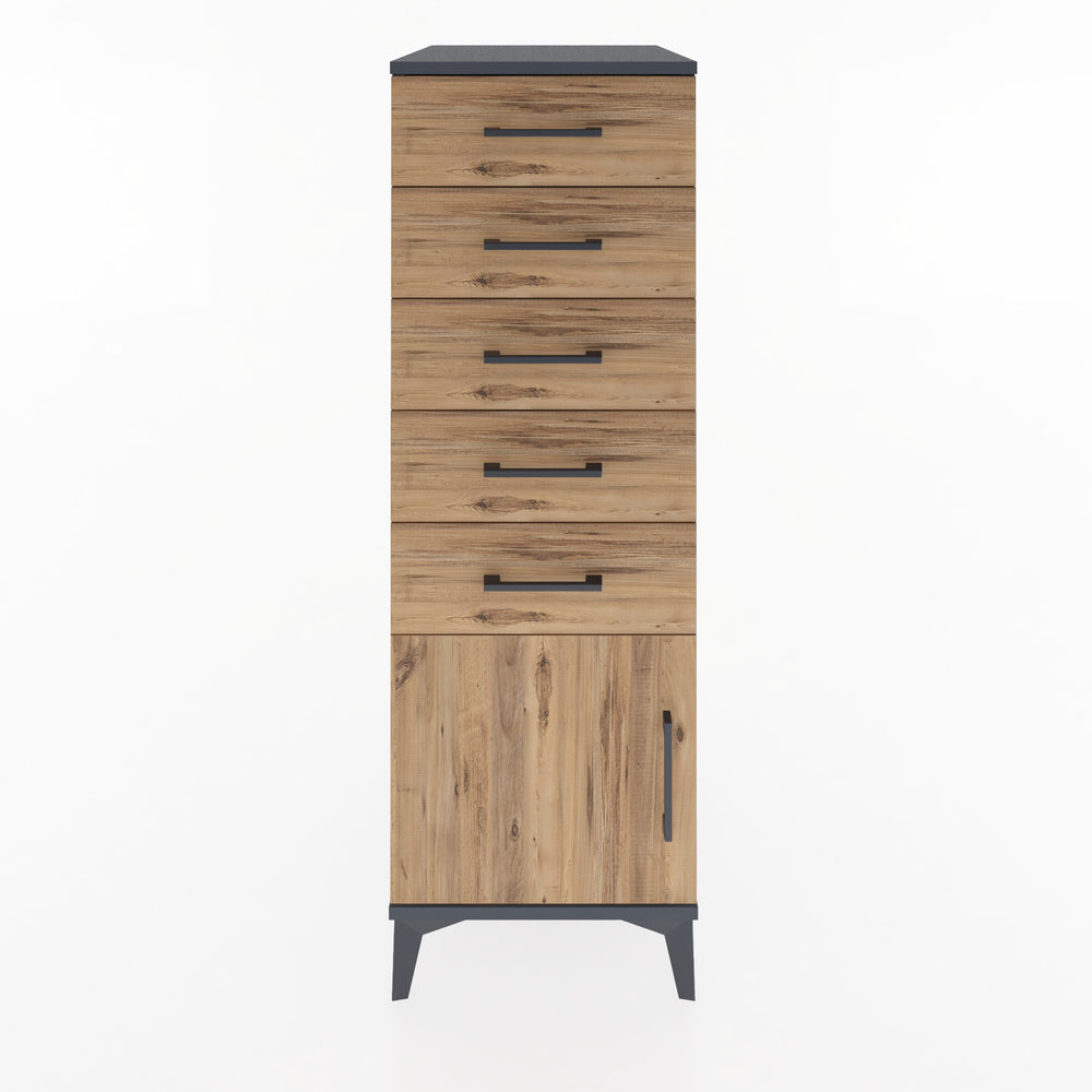 Woodntry Modüler Dolap Antrasit 44x59x122 cm Kapaklı ve Çekmeceli KC66-2