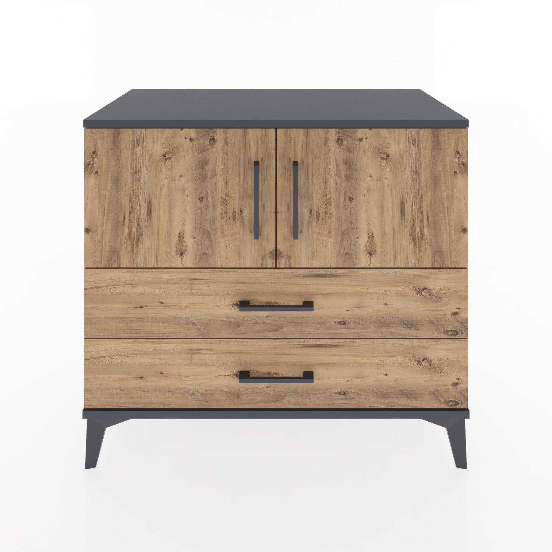 Woodntry Modüler Şifonyer Antrasit 88x44x68 cm Kapaklı ve Çekmeceli KC17-2