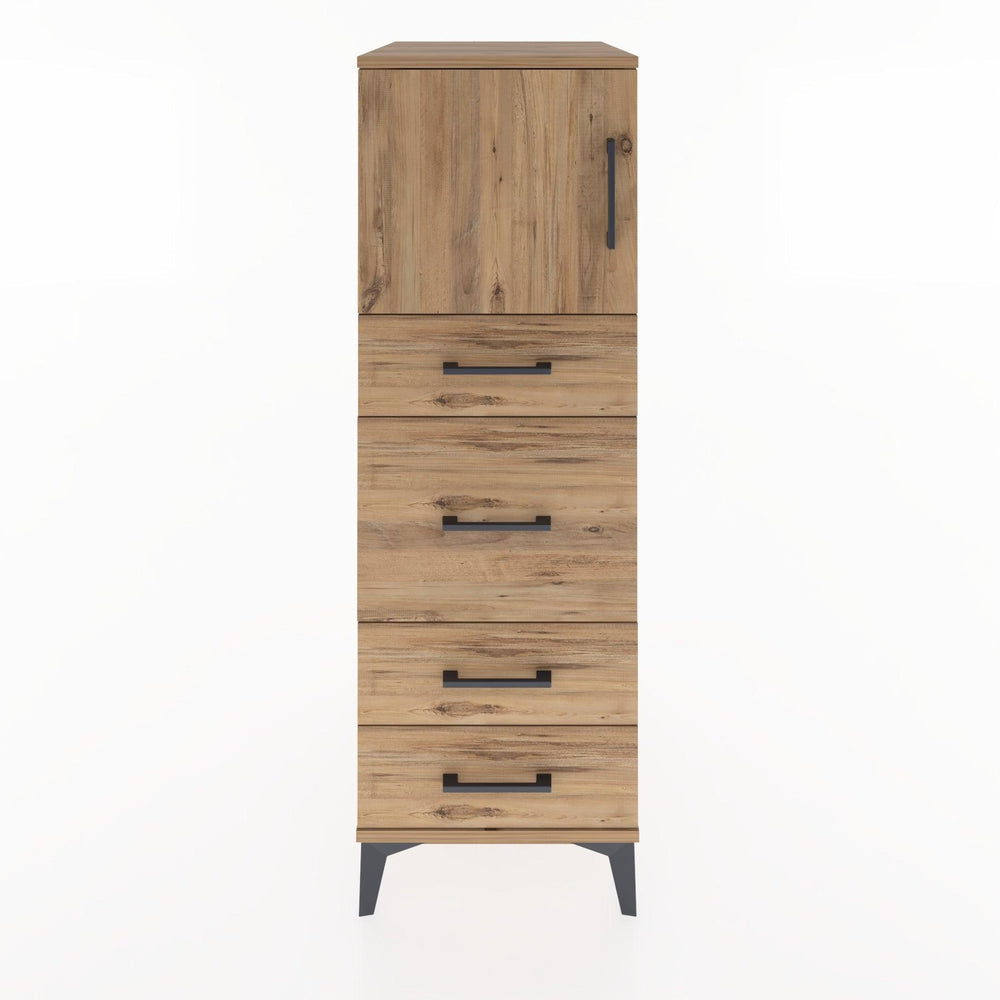 Woodntry Modüler Dolap Çam 44x30x122 cm Kapaklı ve Çekmeceli KC17-3