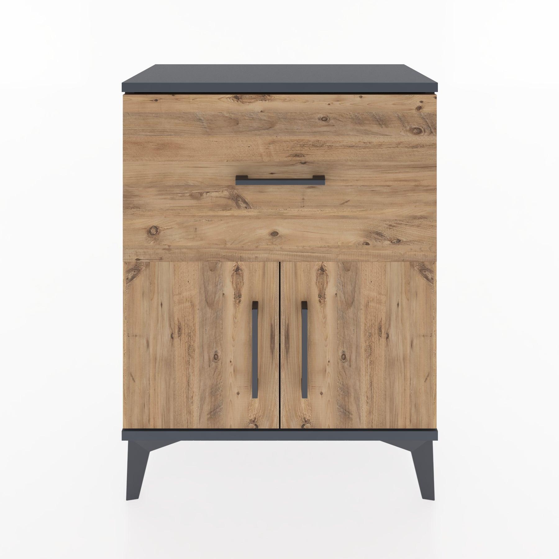 Woodntry Modular Nightstand Anthracite 60x30x68 cm with Cover and Drawer KC18-2