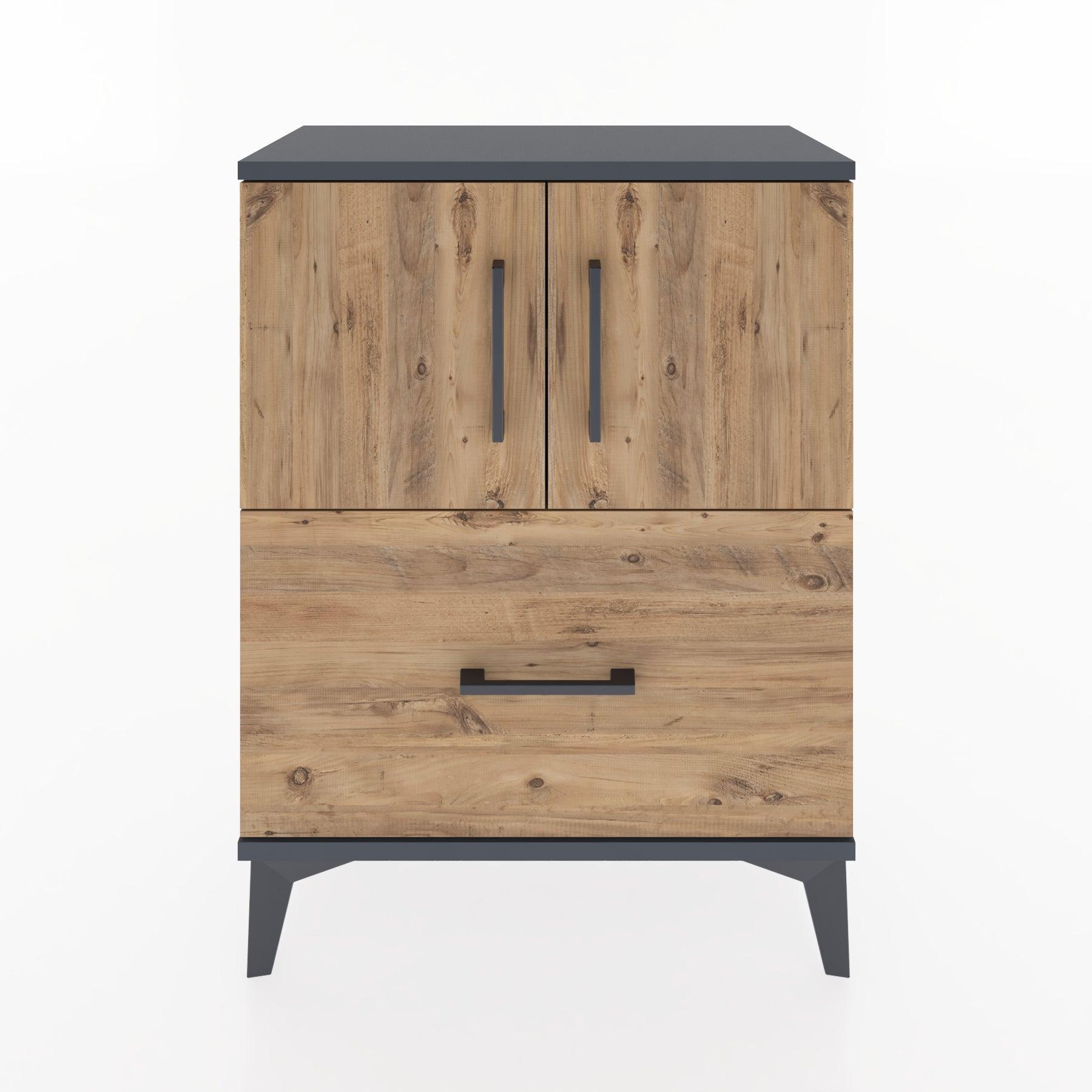 Woodntry Modular Nightstand Anthracite 60x30x68 cm with Cover and Drawer KC19-2