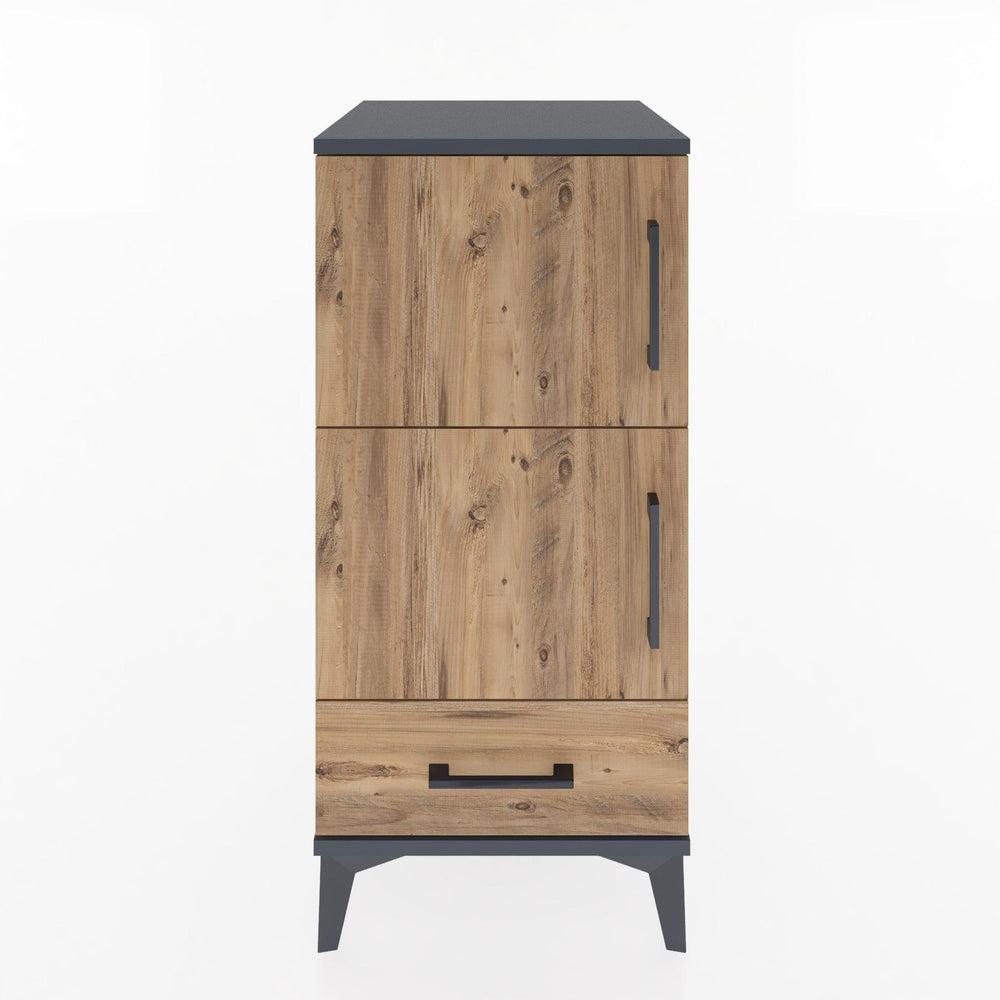 Woodntry Modüler Komodin Antrasit 44x44x84 cm Kapaklı ve Çekmeceli KC42-2