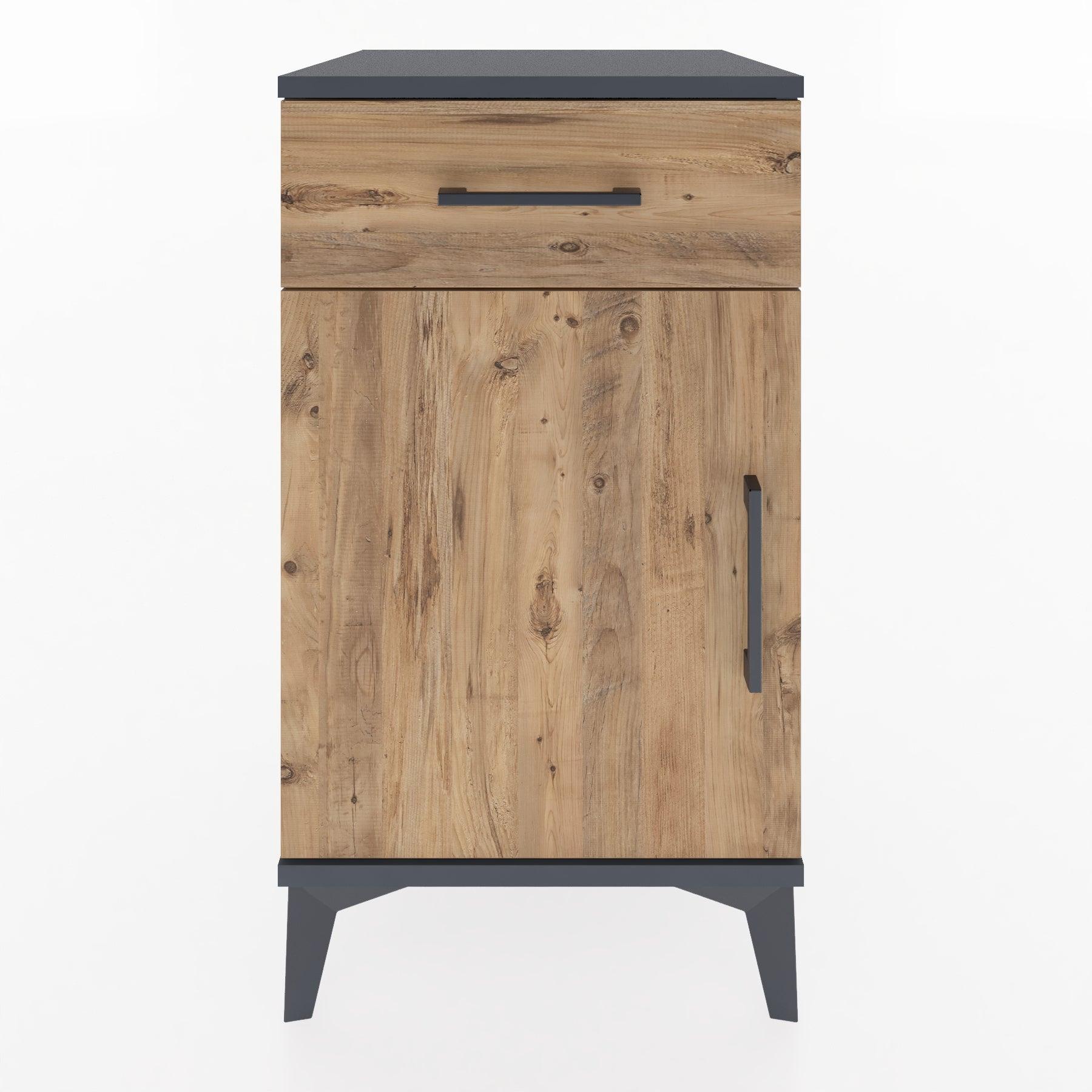 Woodntry Modular Nightstand Anthracite 44x44x68 cm with Cover and Drawer KC21-2
