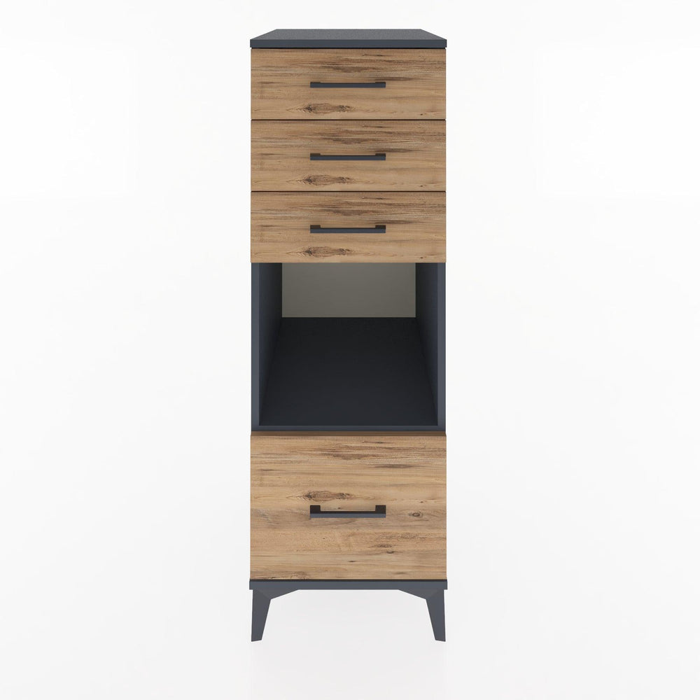 Woodntry Modüler Dolap Antrasit 44x30x122 cm Çekmeceli ve Raflı CR76-2