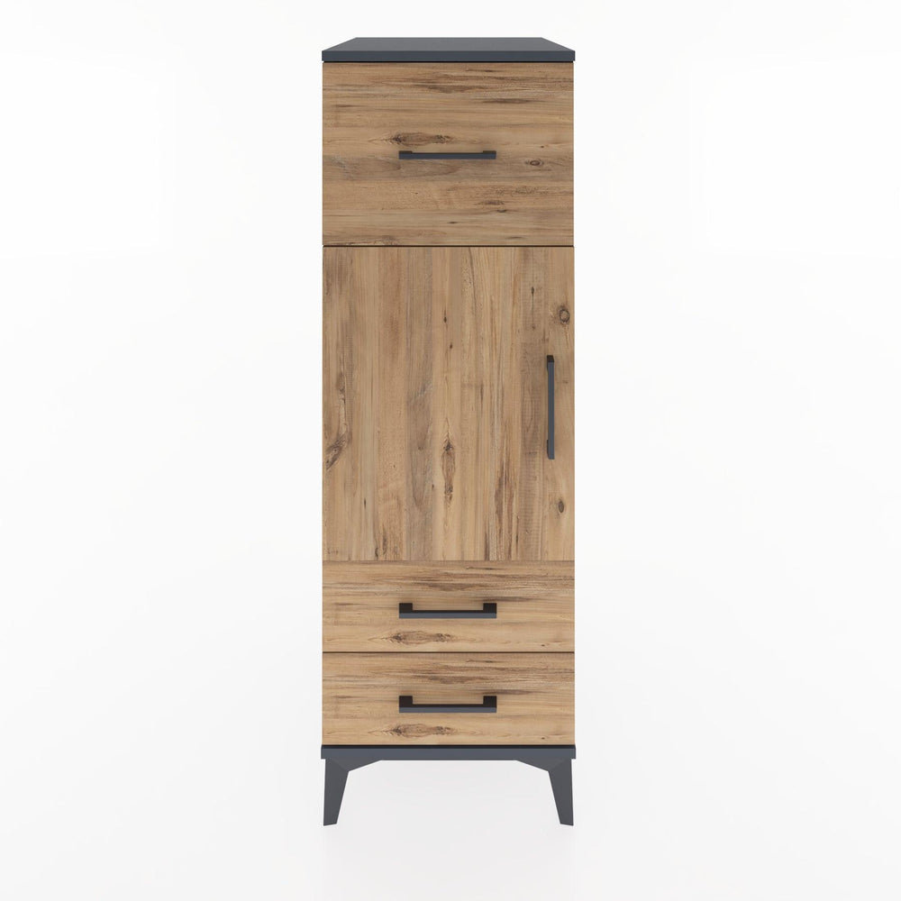 Woodntry Modüler Dolap Antrasit 44x59x122 cm Kapaklı ve Çekmeceli KC26-2