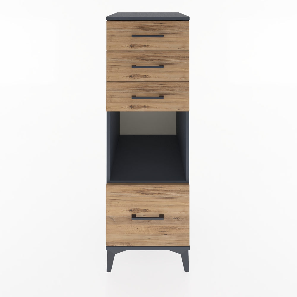 Woodntry Modüler Dolap Antrasit 44x59x122 cm Çekmeceli ve Raflı CR76-2