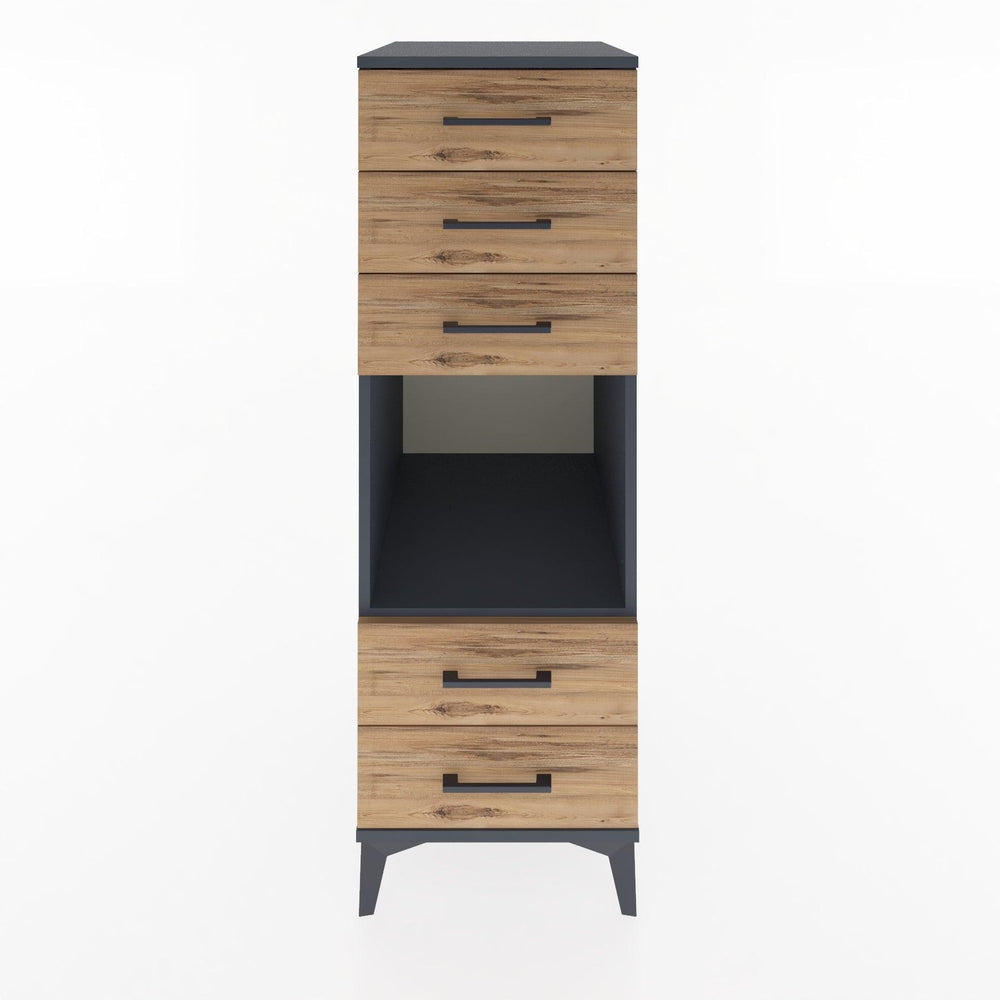 Woodntry Modüler Dolap Antrasit 44x30x122 cm Çekmeceli ve Raflı CR127-2