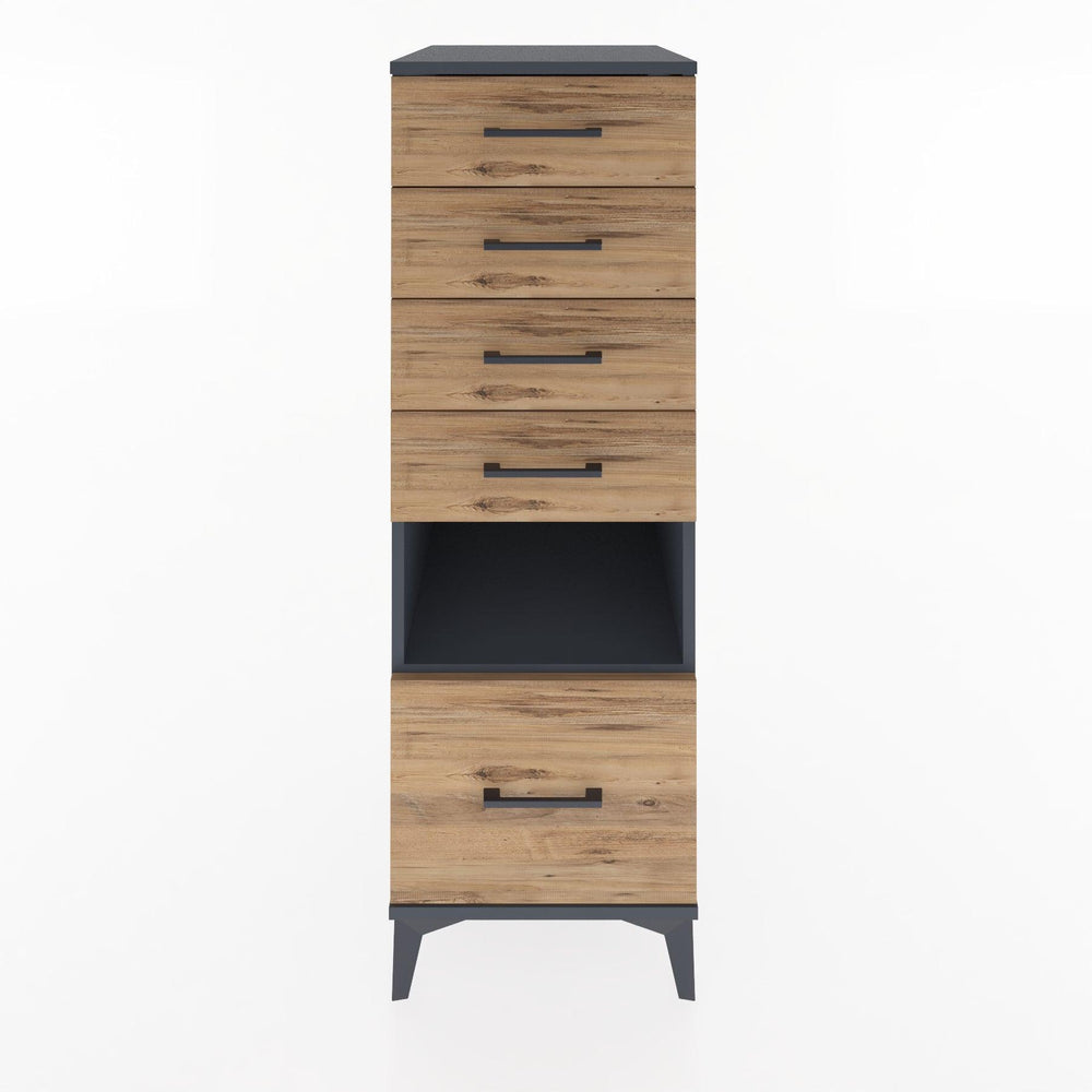 Woodntry Modüler Dolap Antrasit 44x30x122 cm Çekmeceli ve Raflı CR78-2