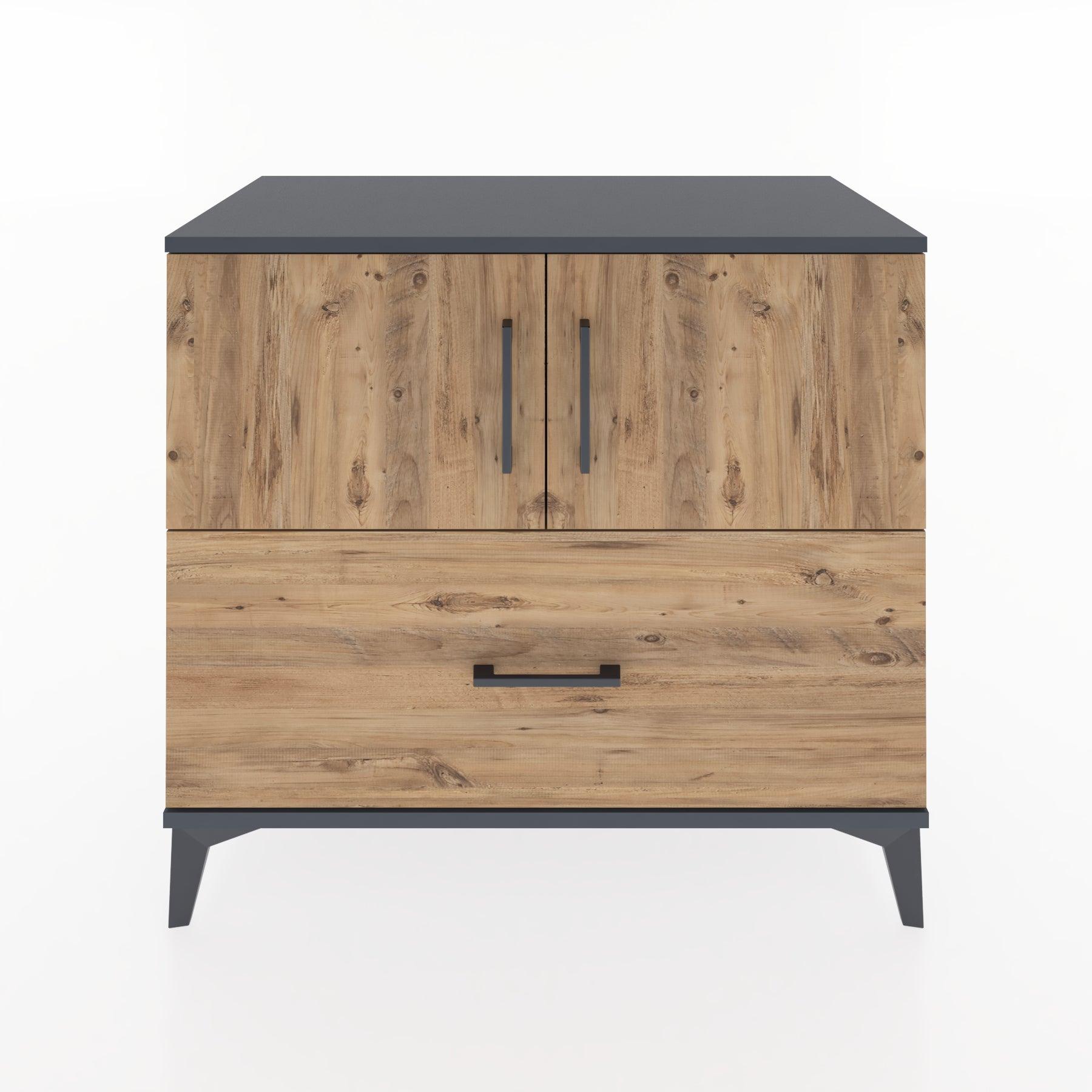 Woodntry Modüler Şifonyer Antrasit 88x44x68 cm Kapaklı ve Çekmeceli KC28-2