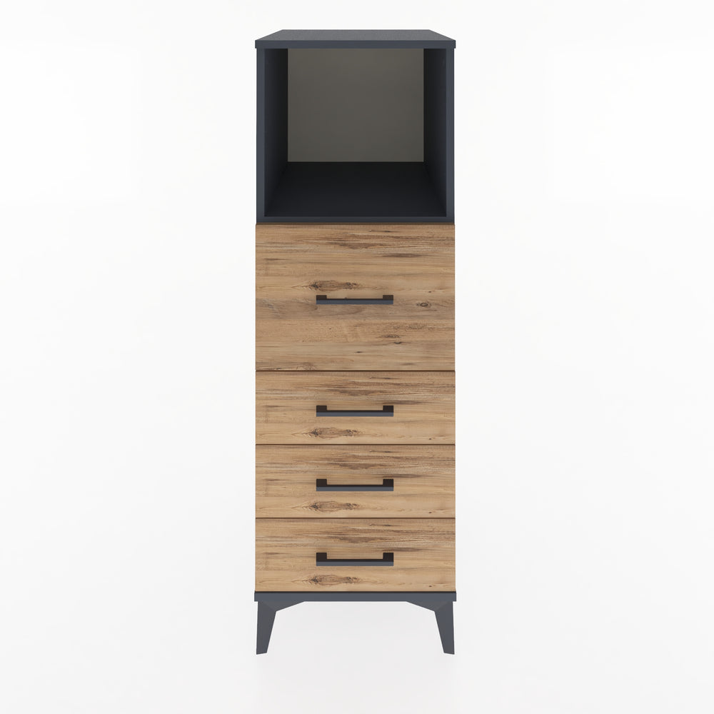 Woodntry Modüler Dolap Antrasit 44x59x122 cm Çekmeceli ve Raflı CR82-2