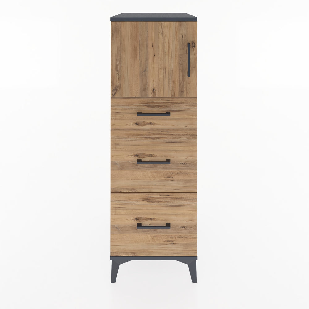 Woodntry Modüler Dolap Antrasit 44x59x122 cm Kapaklı ve Çekmeceli KC34-2