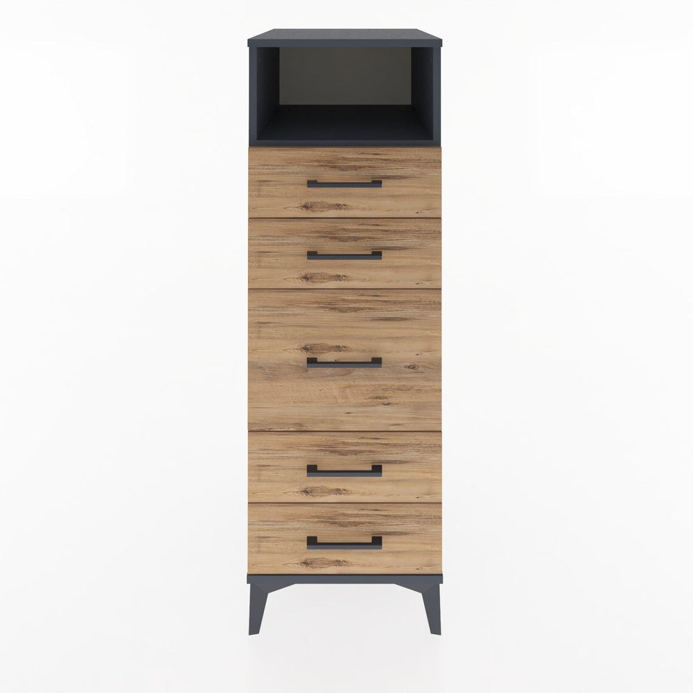 Woodntry Modüler Dolap Antrasit 44x30x122 cm Çekmeceli ve Raflı CR87-2