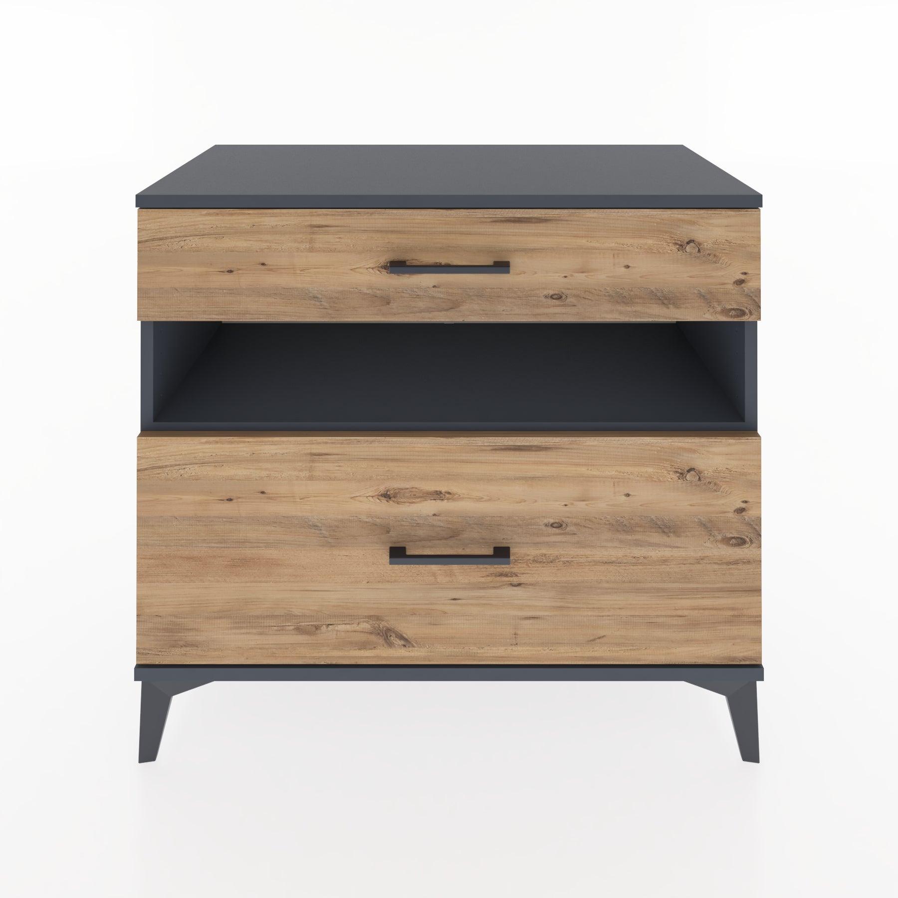 Woodntry Modüler Şifonyer Antrasit 88x44x68 cm Çekmeceli ve Raflı CR41-2