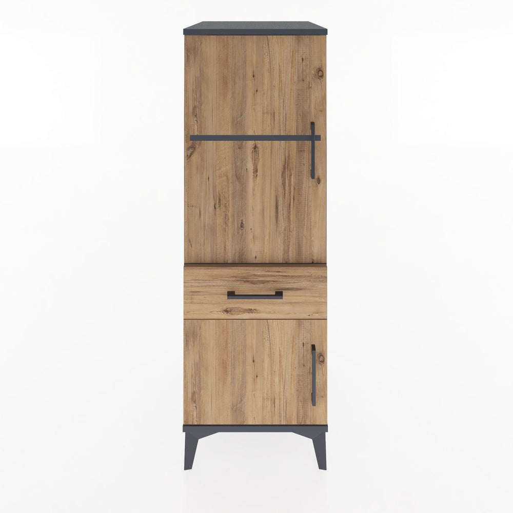 Woodntry Modüler Dolap Antrasit 44x30x122 cm Kapaklı ve Çekmeceli KC44-2