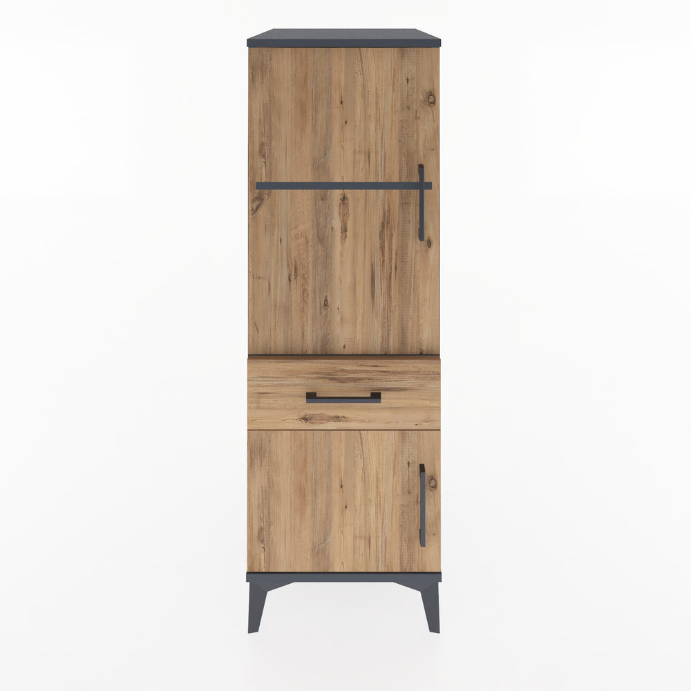 Woodntry Modüler Dolap Antrasit 44x59x122 cm Kapaklı ve Çekmeceli KC44-2