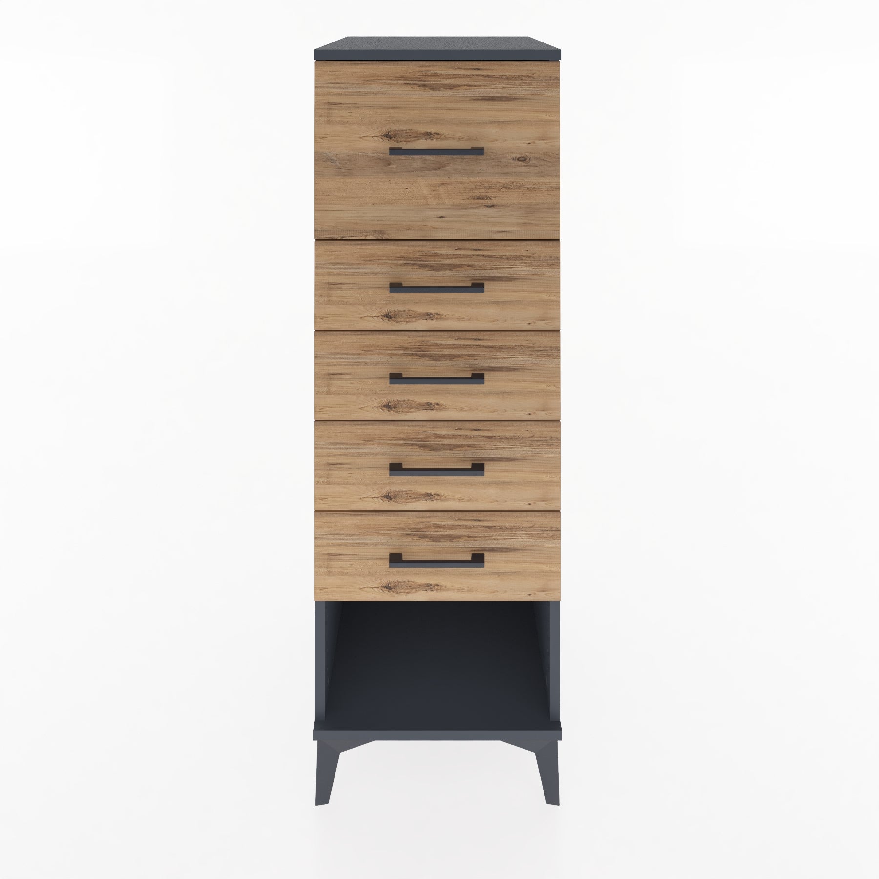 Woodntry Modüler Dolap Antrasit 44x59x122 cm Çekmeceli ve Raflı CR95-2