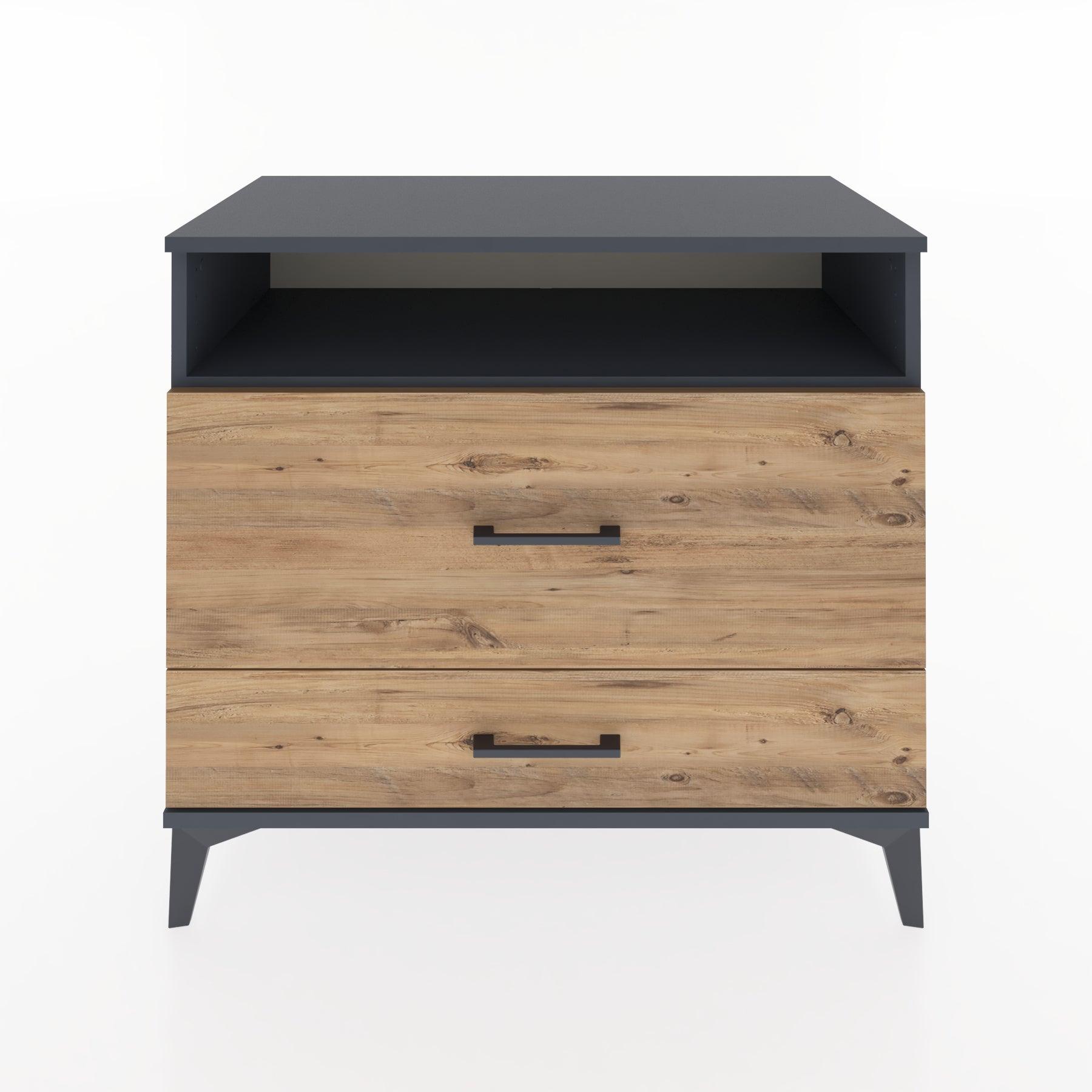 Woodntry Modüler Şifonyer Antrasit 88x44x68 cm Çekmeceli ve Raflı CR45-2