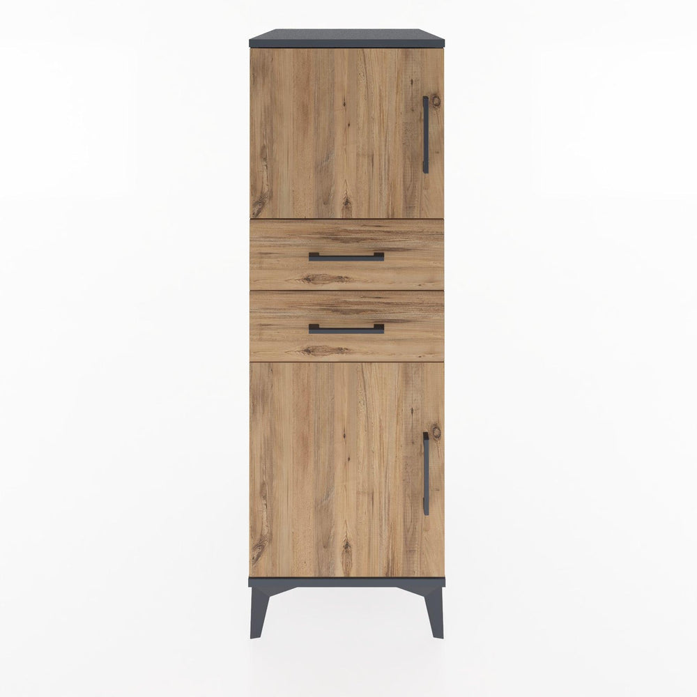 Woodntry Modüler Dolap Antrasit 44x30x122 cm Kapaklı ve Çekmeceli KC48-2