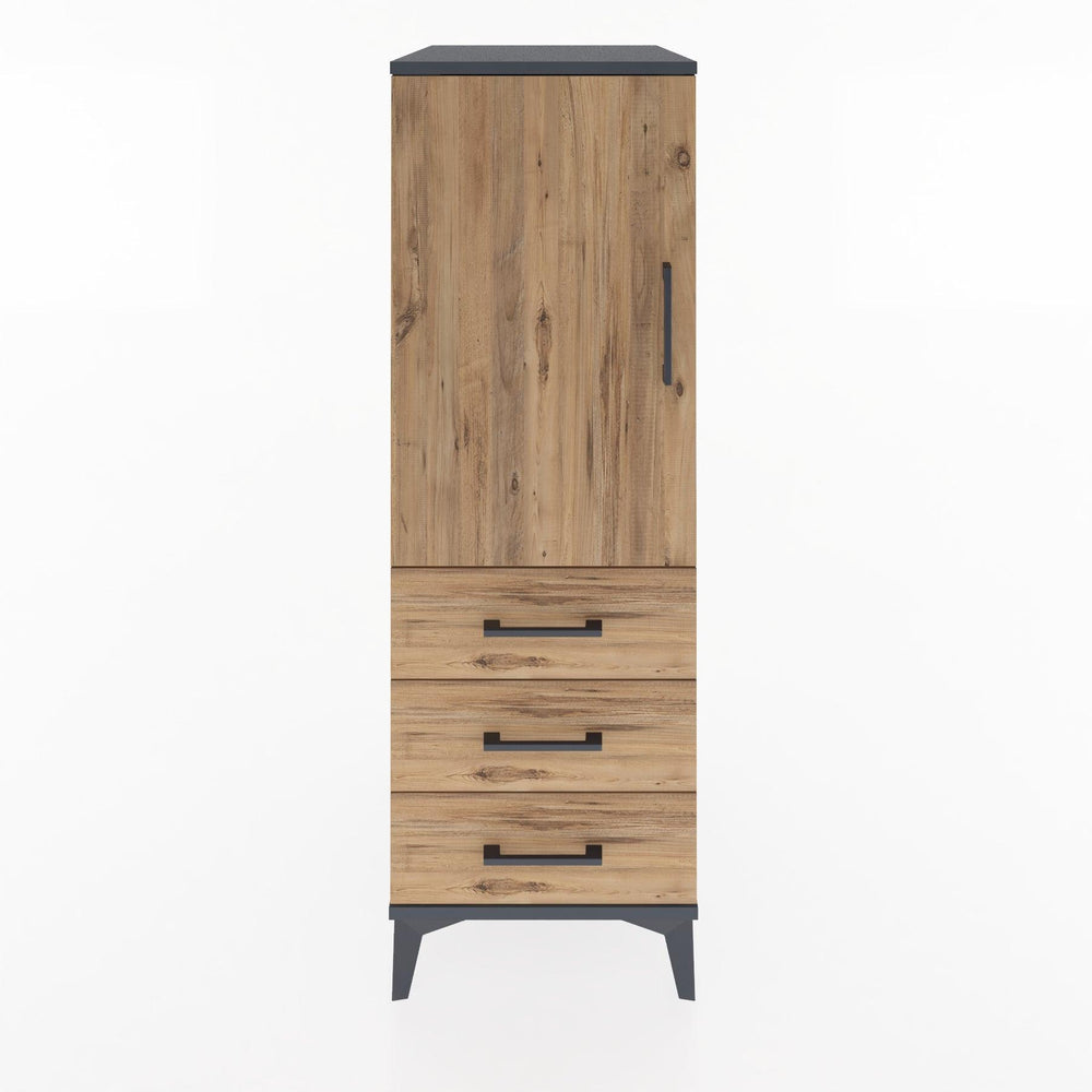 Woodntry Modüler Dolap Antrasit 44x30x122 cm Kapaklı ve Çekmeceli KC134-2