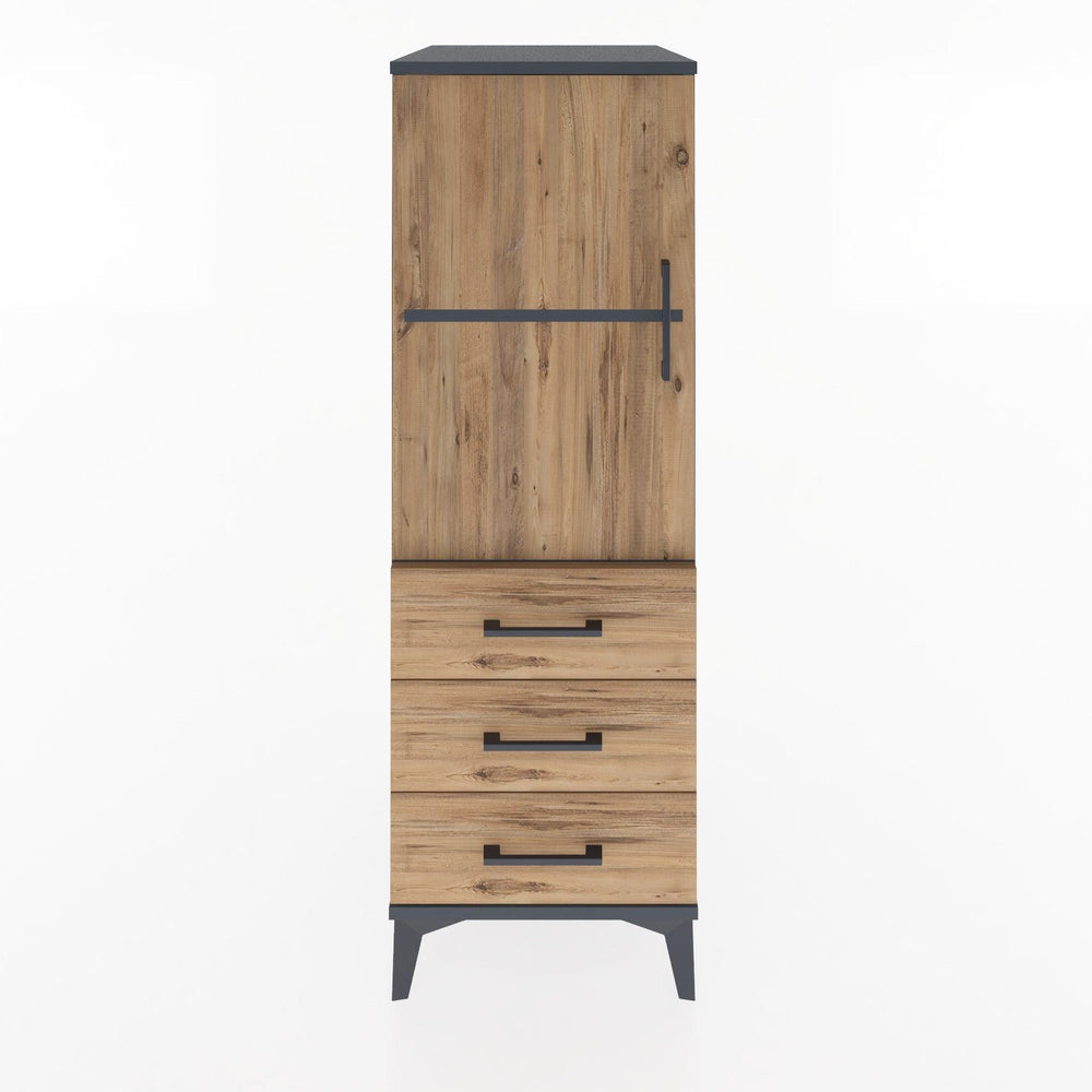 Woodntry Modüler Dolap Antrasit 44x30x122 cm Kapaklı ve Çekmeceli KC50-2