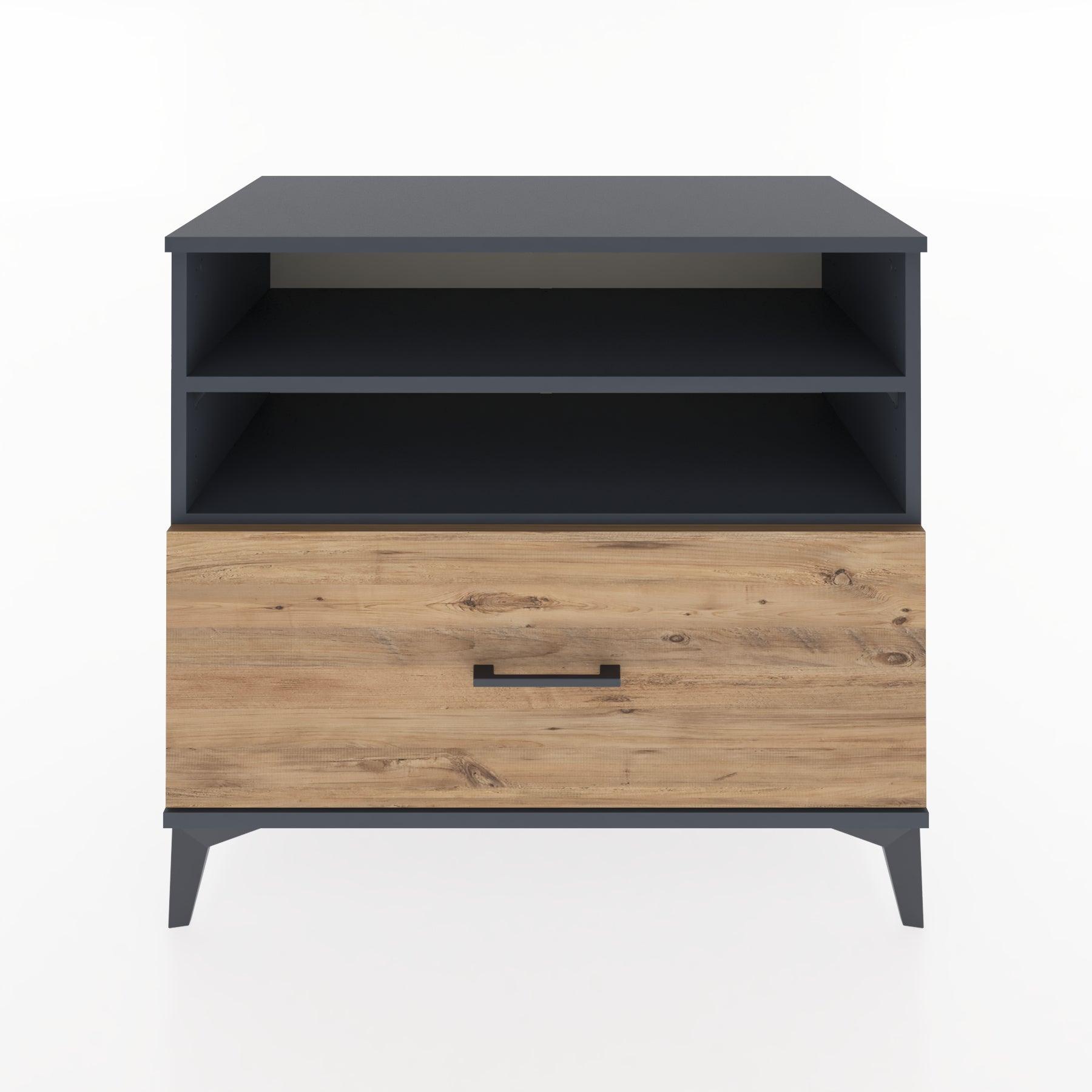 Woodntry Modüler Şifonyer Antrasit 88x44x68 cm Çekmeceli ve Raflı CR52-2
