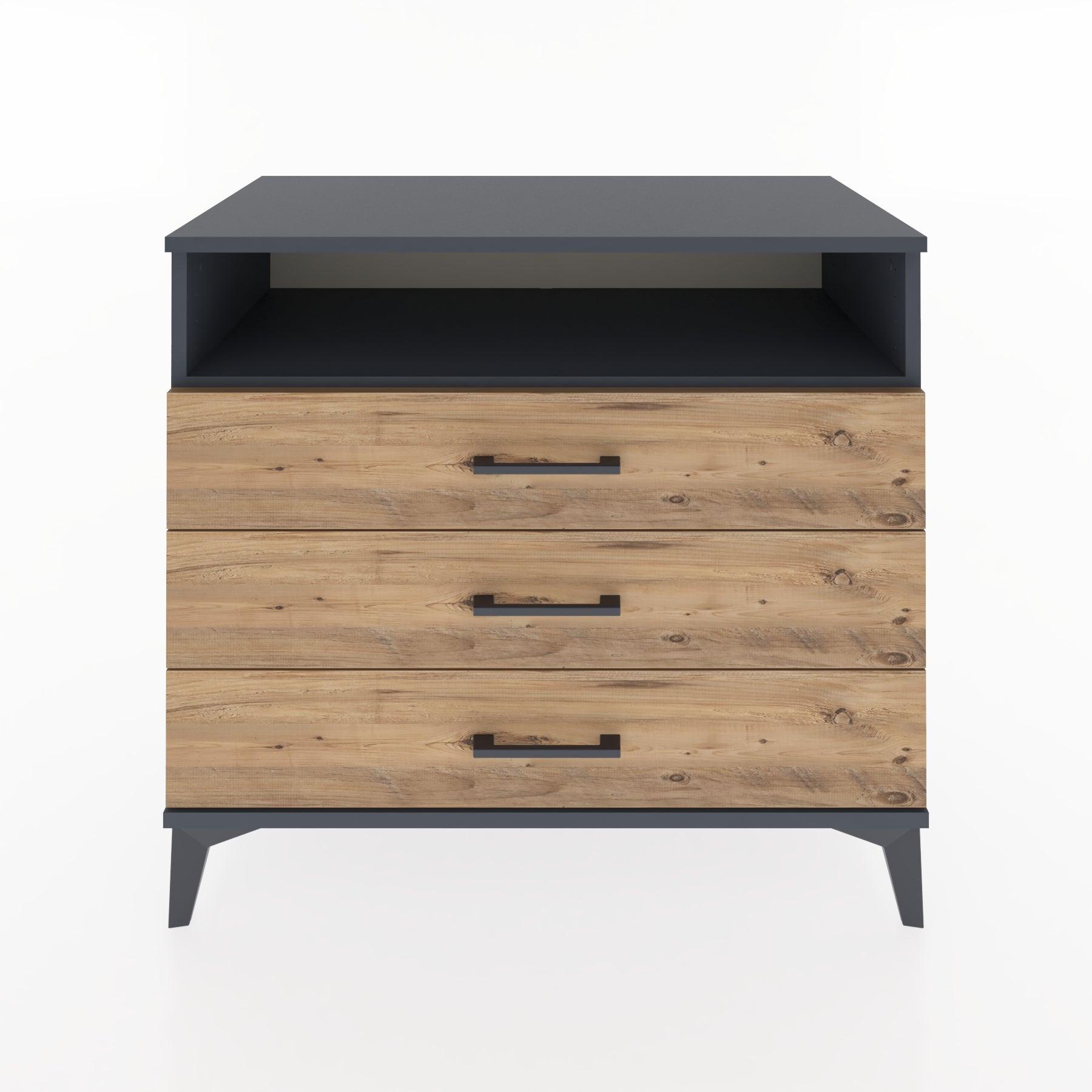 Woodntry Modüler Şifonyer Antrasit 88x44x68 cm Çekmeceli ve Raflı CR60-2