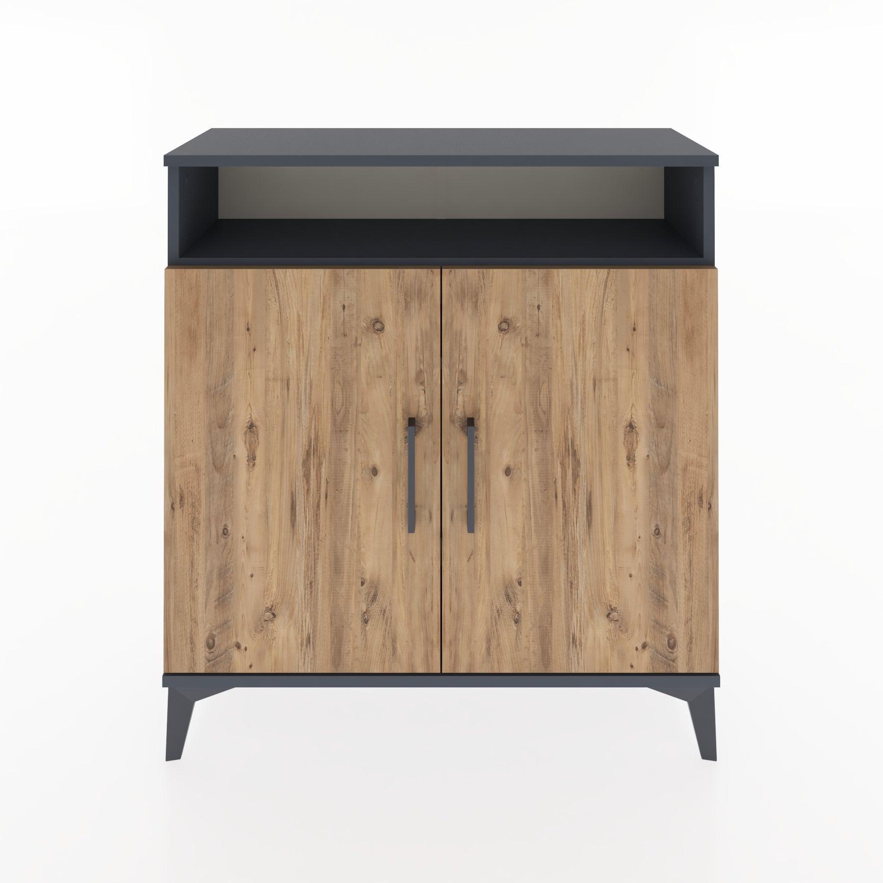 Woodntry Modüler Şifonyer Antrasit 88x30x84 cm Kapaklı ve Raflı KR61-2