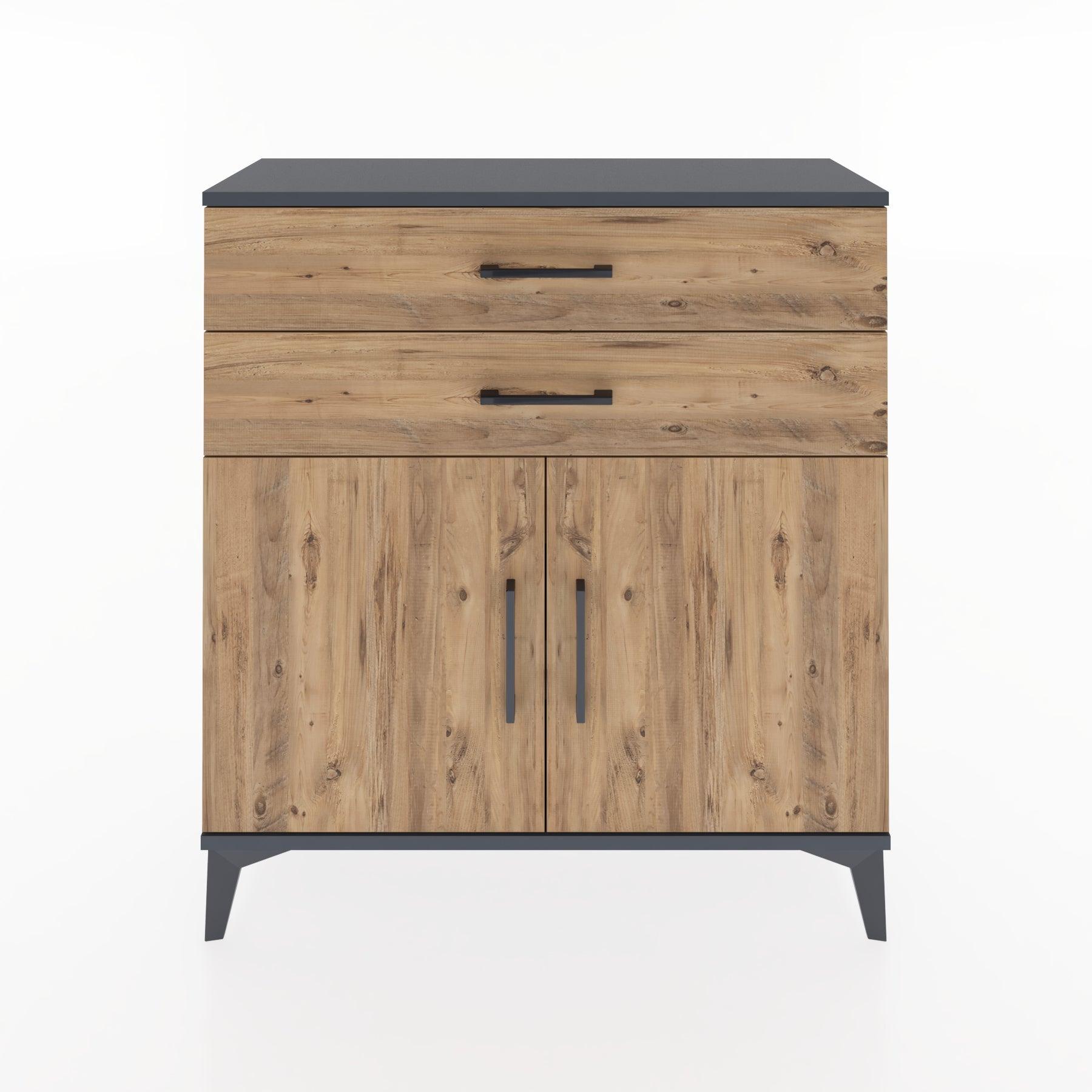 Woodntry Modüler Şifonyer Antrasit 88x30x84 cm Kapaklı ve Çekmeceli KC63-2