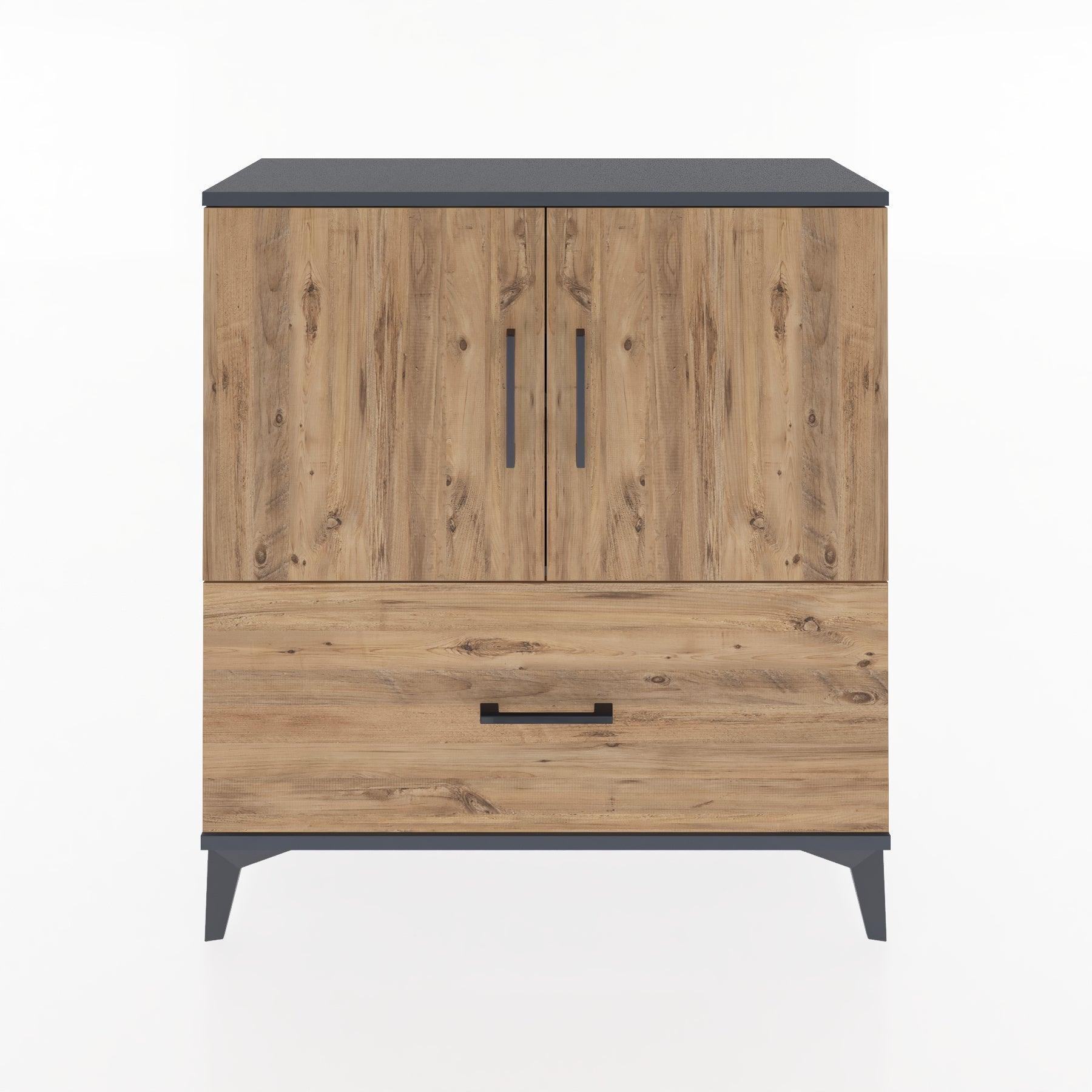 Woodntry Modüler Şifonyer Antrasit 88x30x84 cm Kapaklı ve Çekmeceli KC69-2