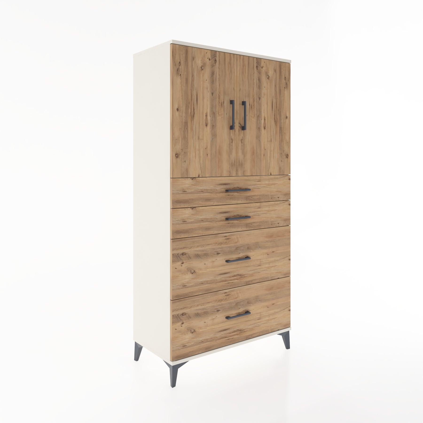 Woodntry Modular Cabinet Moonstone 88x44x170 cm with Doors and Drawers KC19-1
