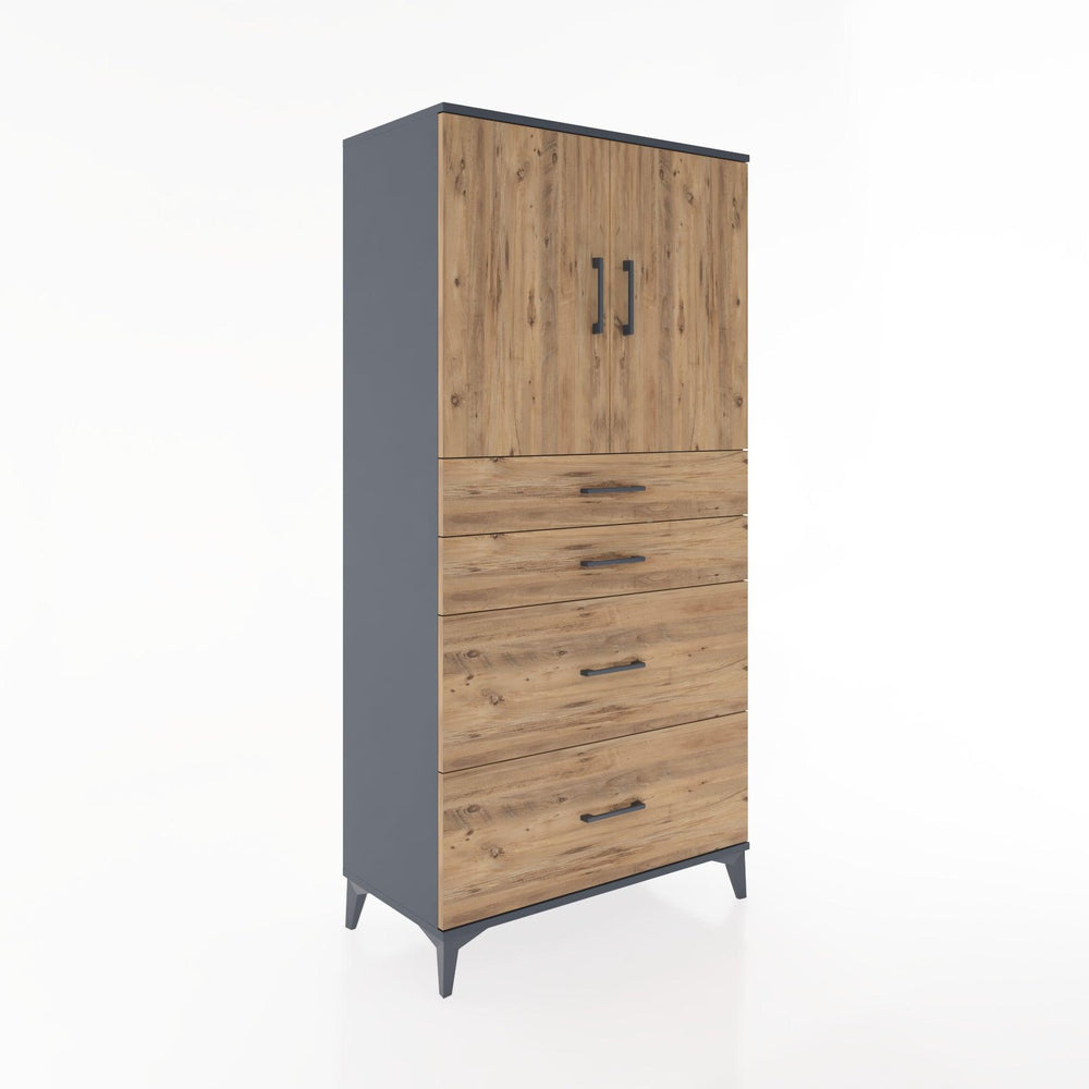 Woodntry Modüler Dolap Antrasit 88x44x170 cm Kapaklı ve Çekmeceli KC19-2